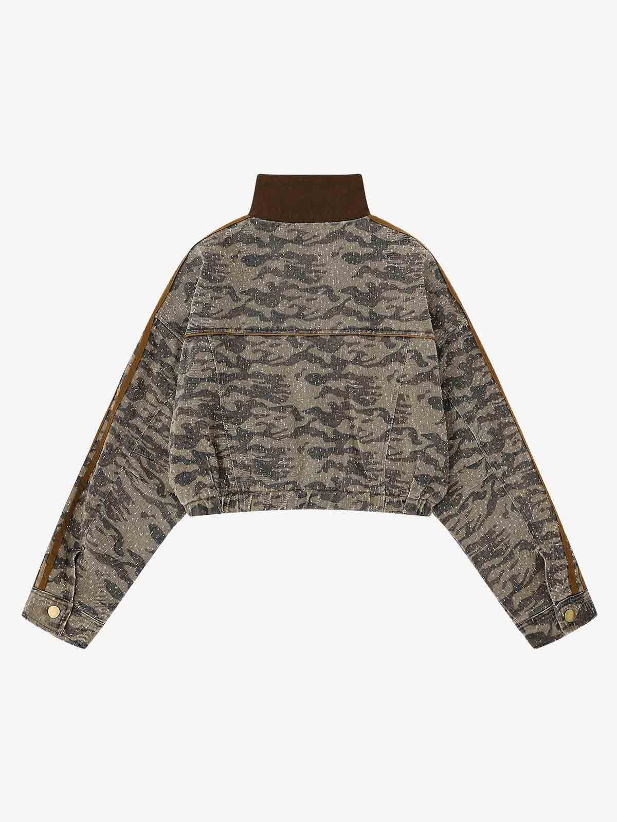 Camouflage Print Stand Collar Cropped Jacket - Image 8