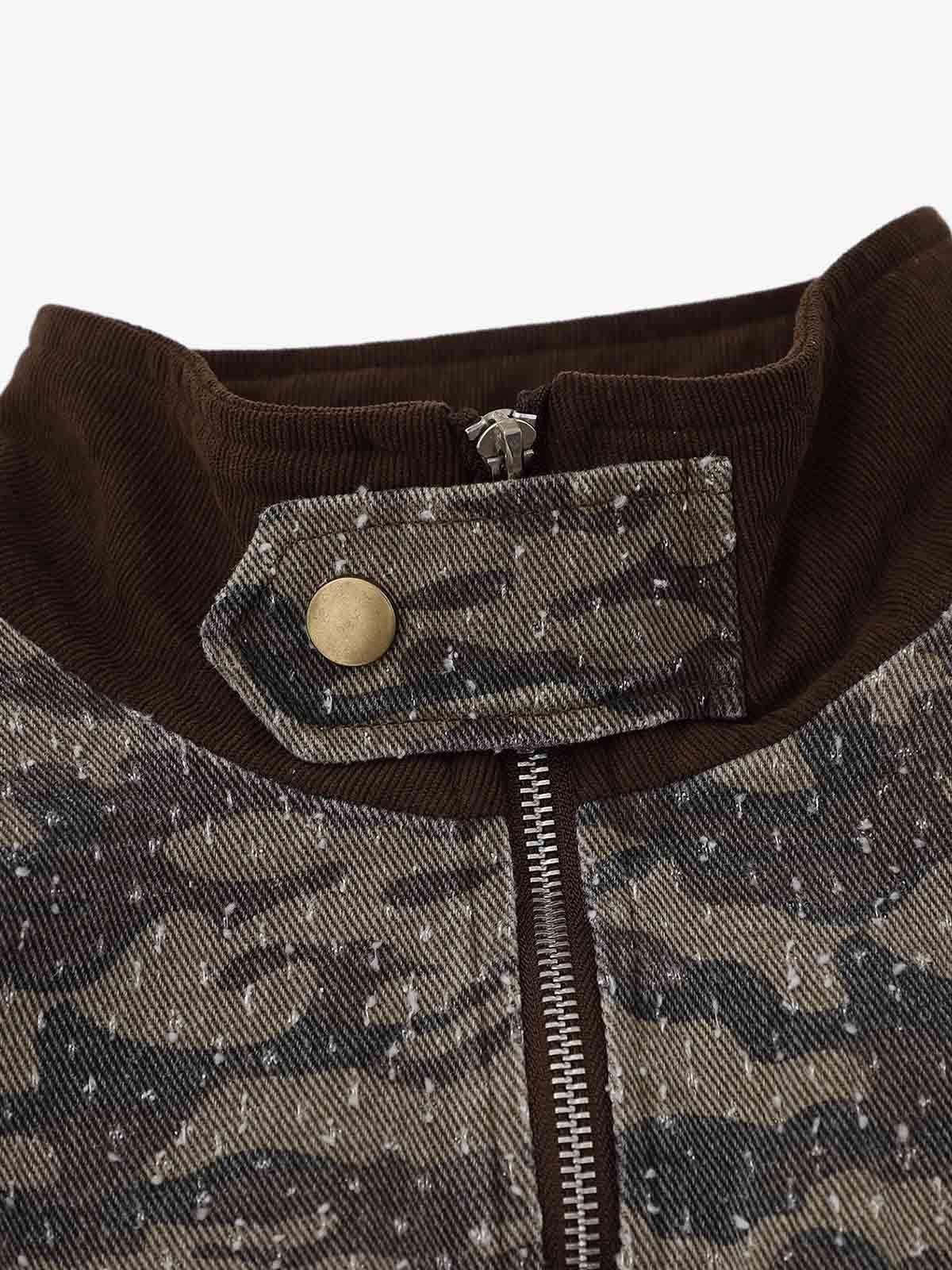 Camouflage Print Stand Collar Cropped Jacket - Image 9
