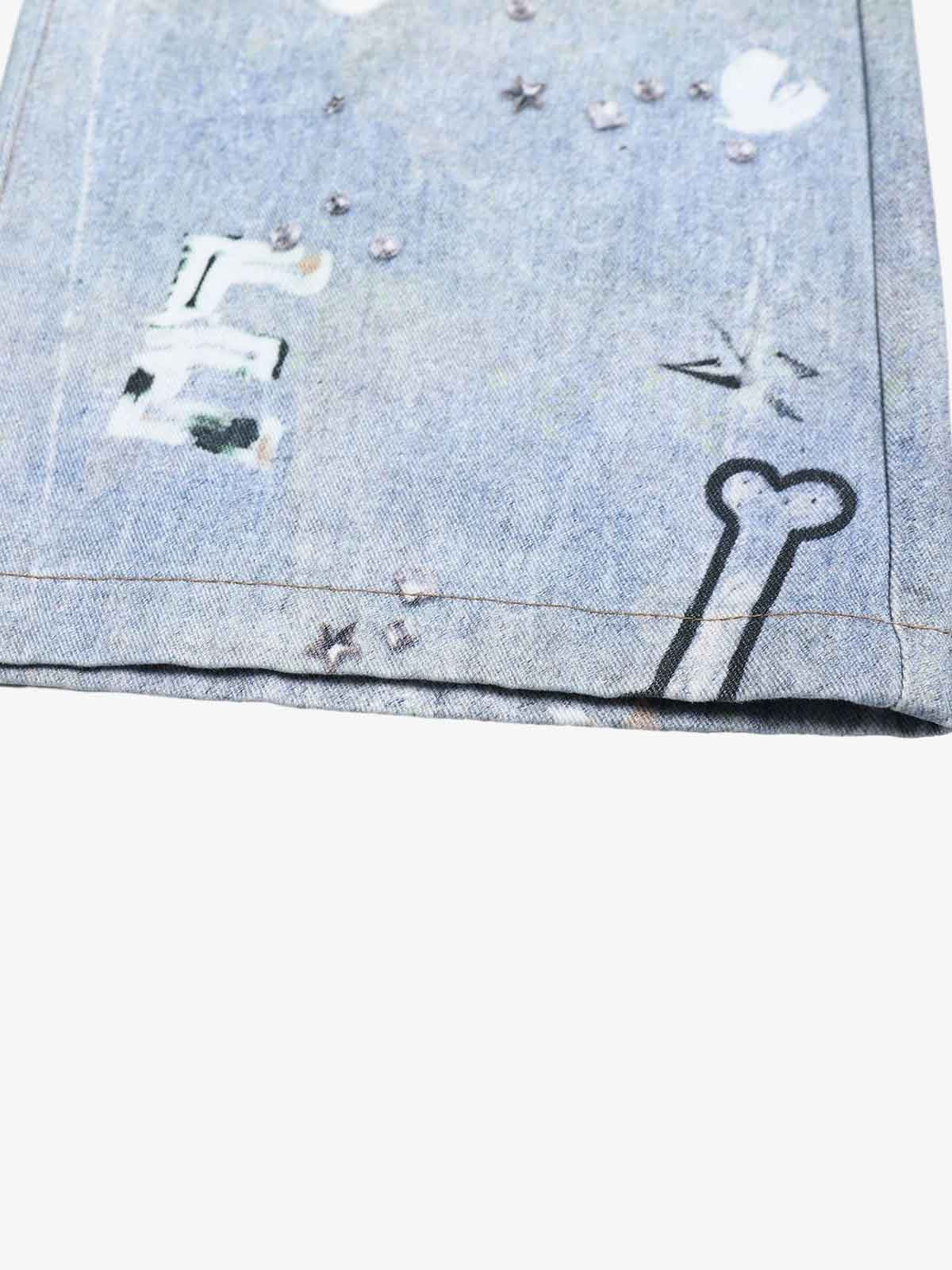 Cartoon Dalmatian Dog Graphic Distressed Washed Jeans - Image 10