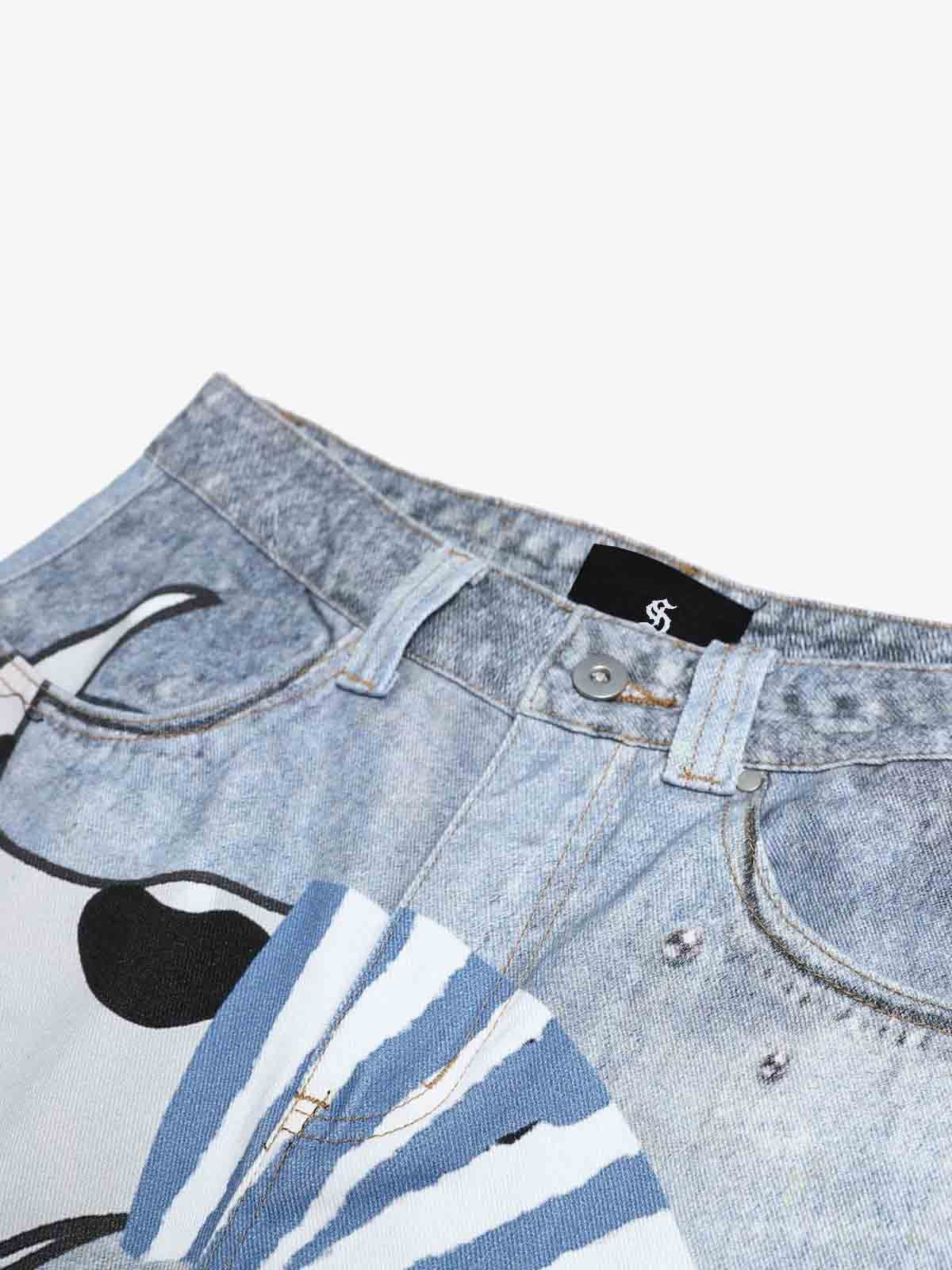 Cartoon Dalmatian Dog Graphic Distressed Washed Jeans - Image 4