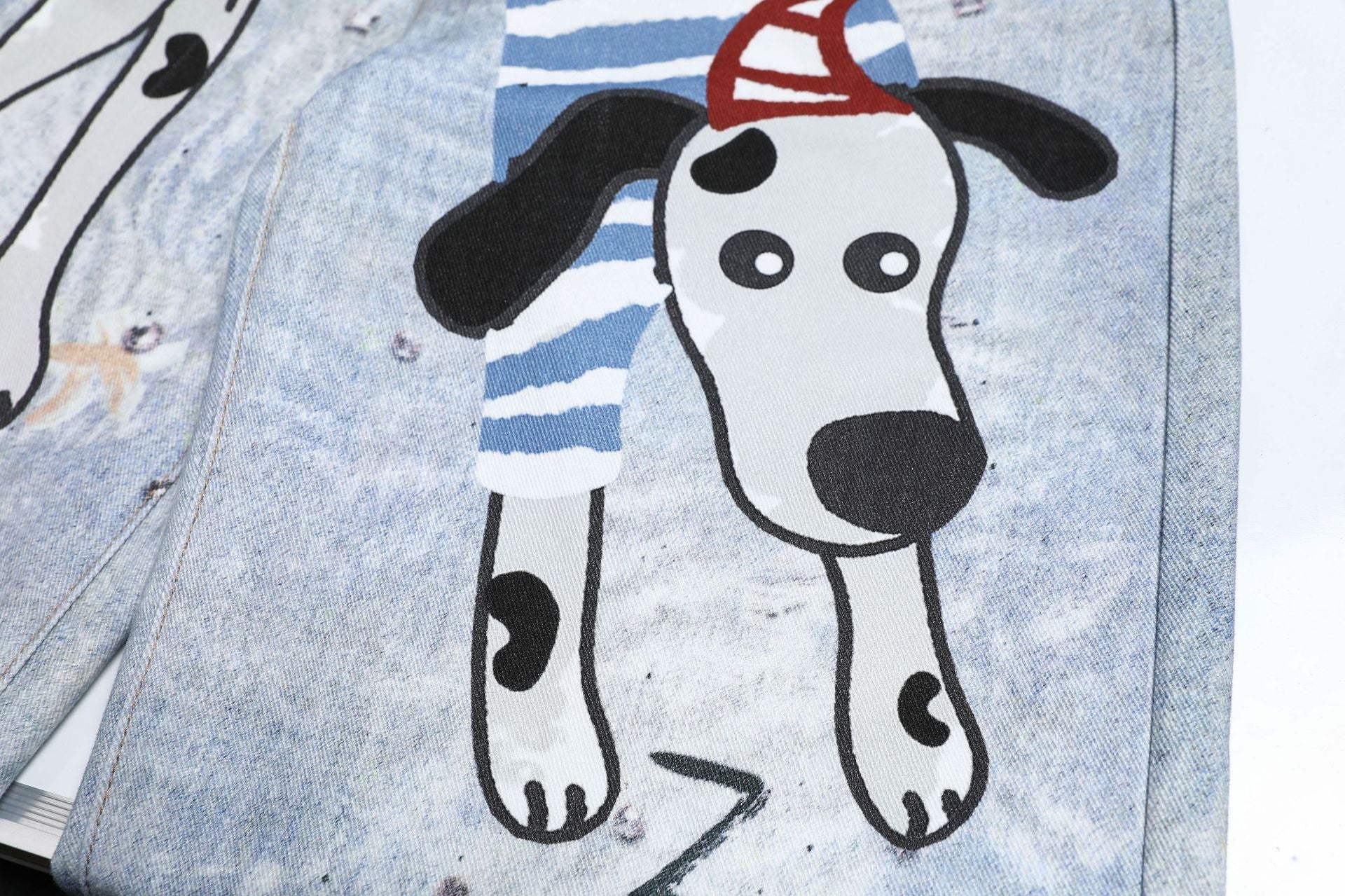 Cartoon Dalmatian Dog Graphic Distressed Washed Jeans - Image 9