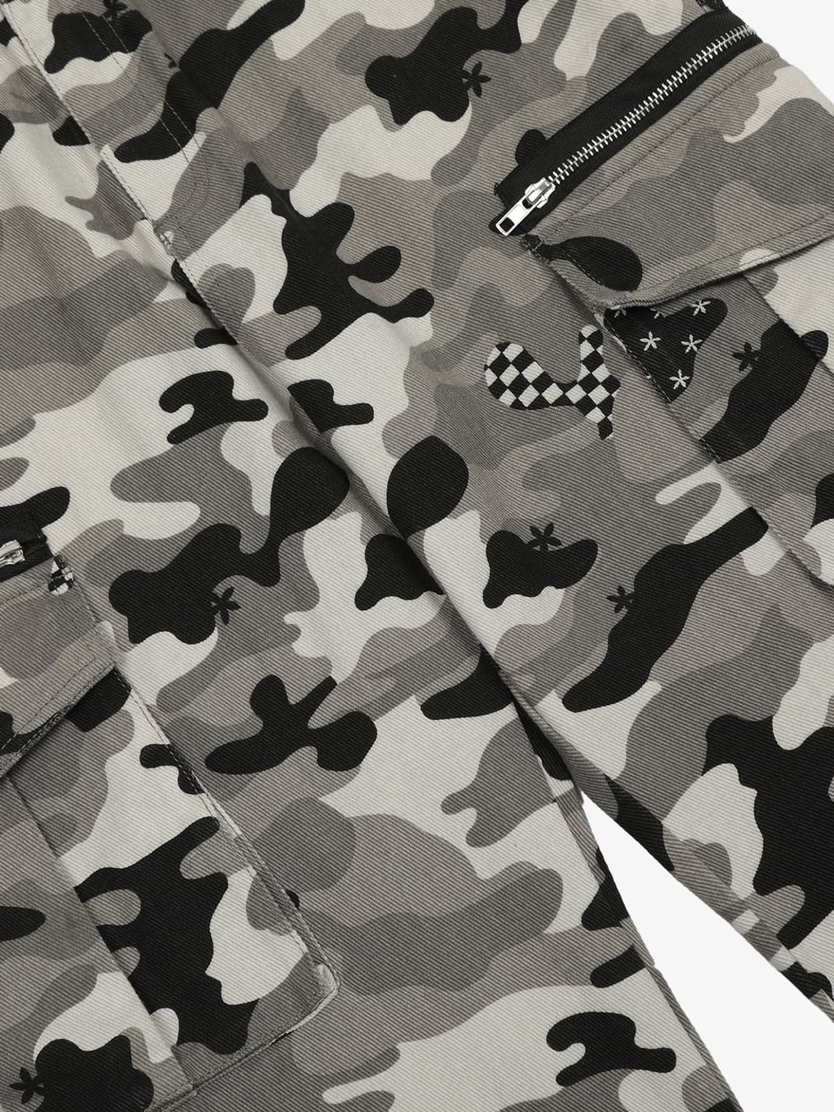 Checkerboard Patches Camo Cargo Flared Pants - Image 6