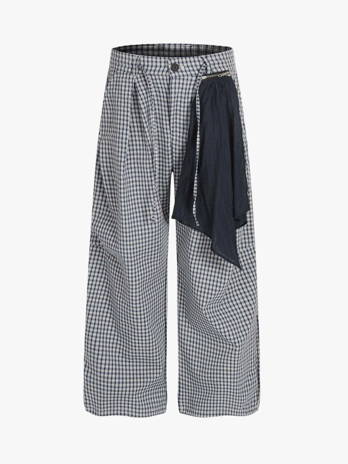 Checkered Pleated Detachable Front Panel Drawstring Pants