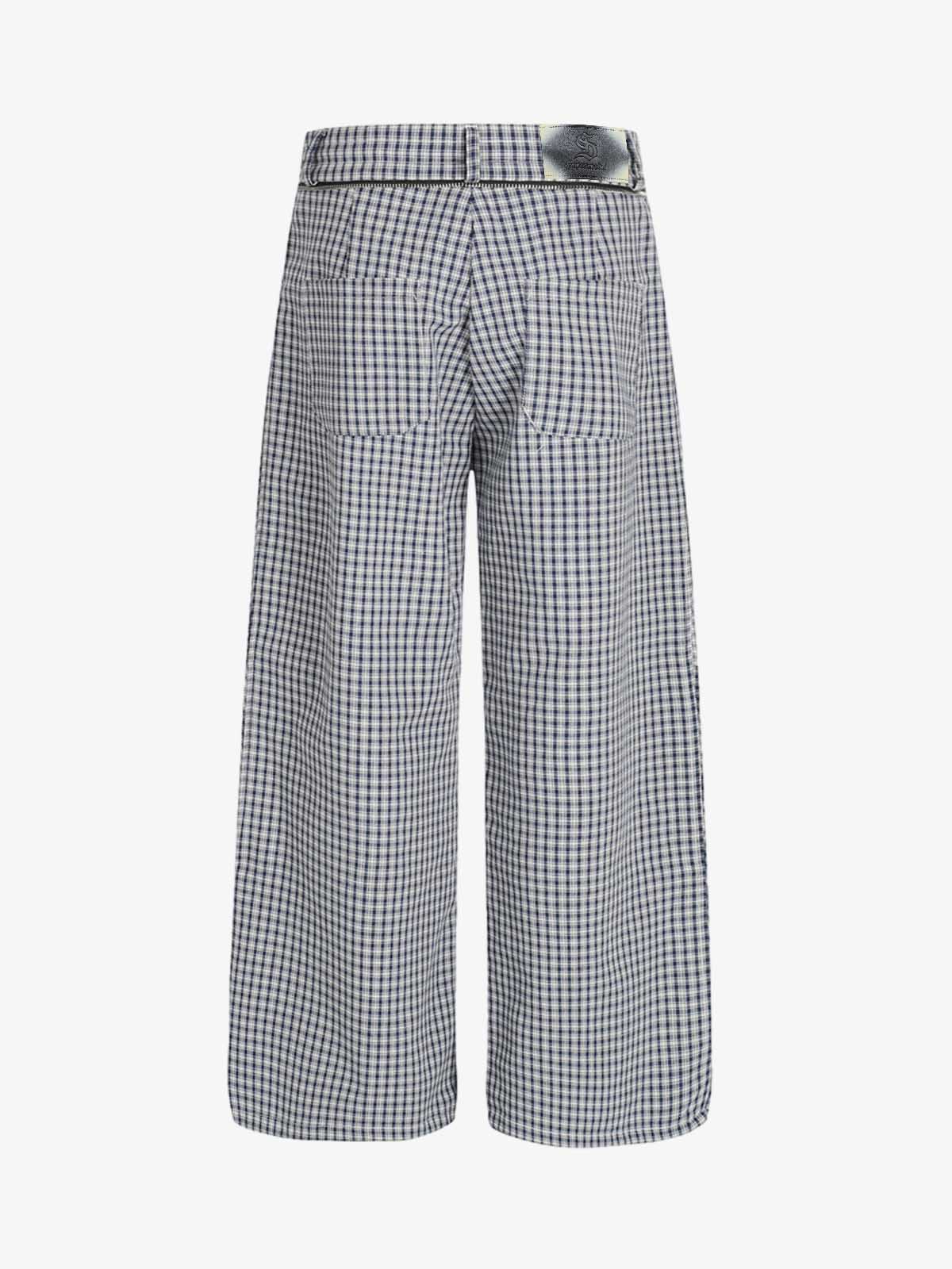 Checkered Pleated Detachable Front Panel Drawstring Pants - Image 2