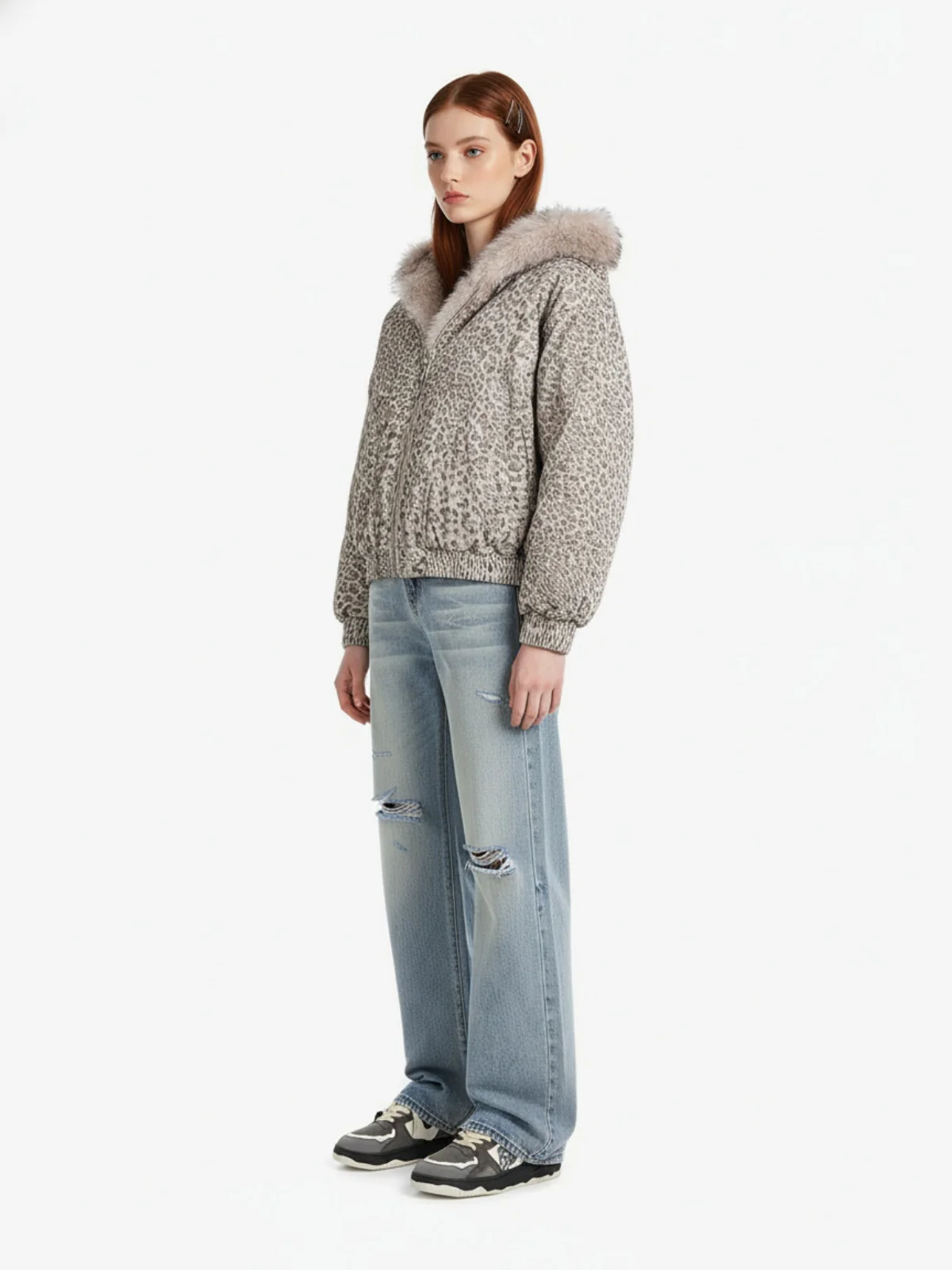 Cotton Cheetah Print Mink Fur Hooded Jacket - 2270 - Image 4