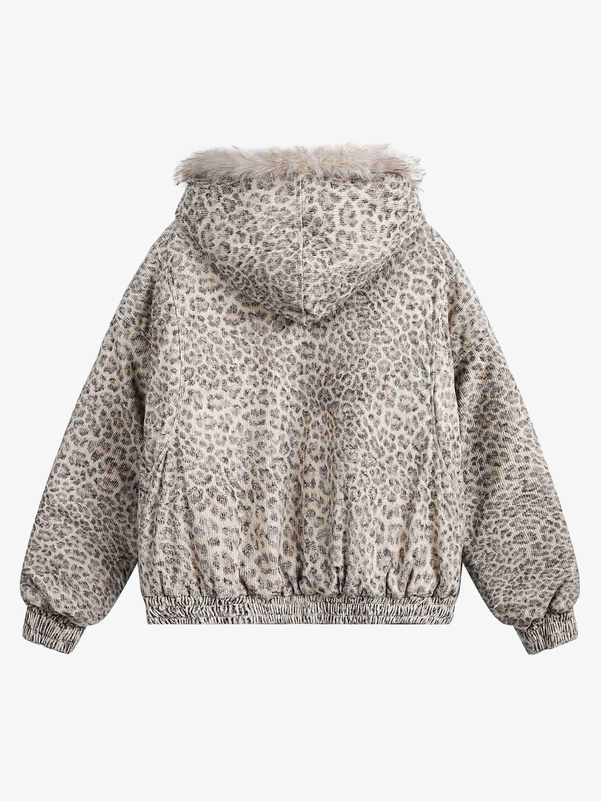 Cotton Cheetah Print Mink Fur Hooded Jacket - 2270 - Image 7