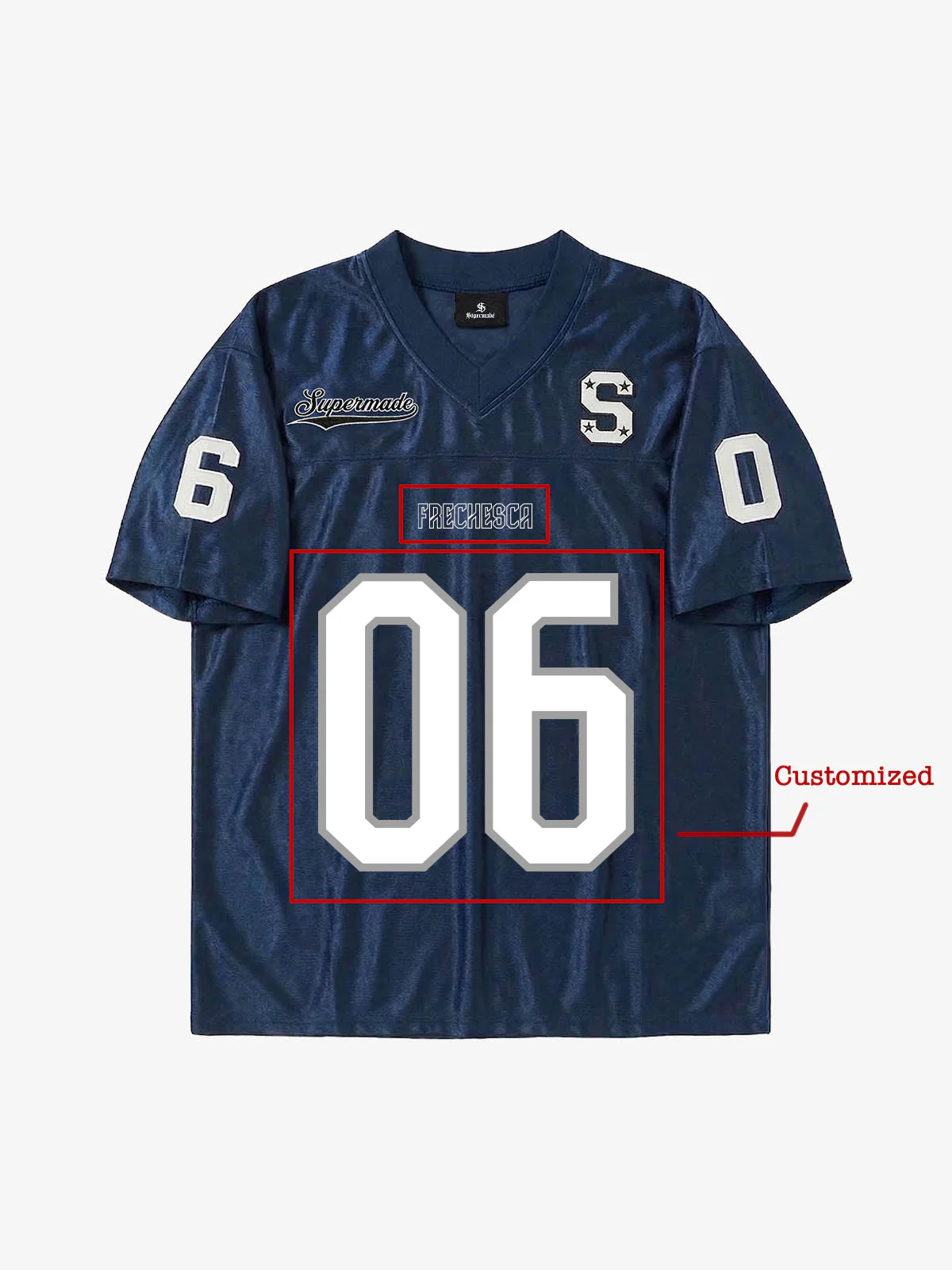 Classic Embroidered Jersey Pattern Customization V-Neck T-Shirt - Image 3