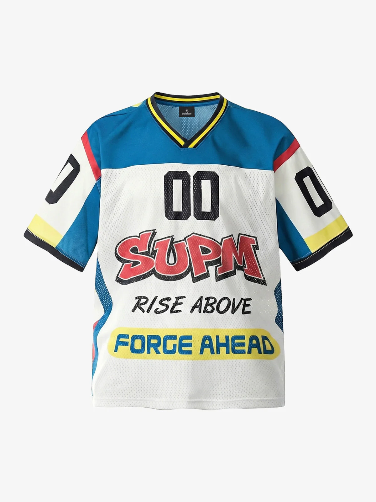 Color-Block Digital Print Mesh V-Neck Jersey - Image 2