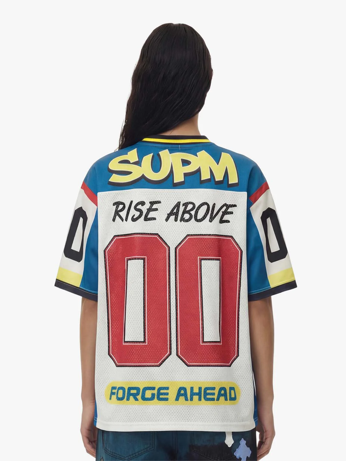 Color-Block Digital Print Mesh V-Neck Jersey - Image 3
