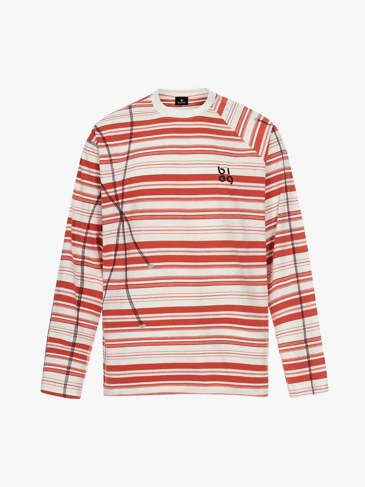 Color Block Striped Embroidered Long Sleeve T-Shirt - Image 2