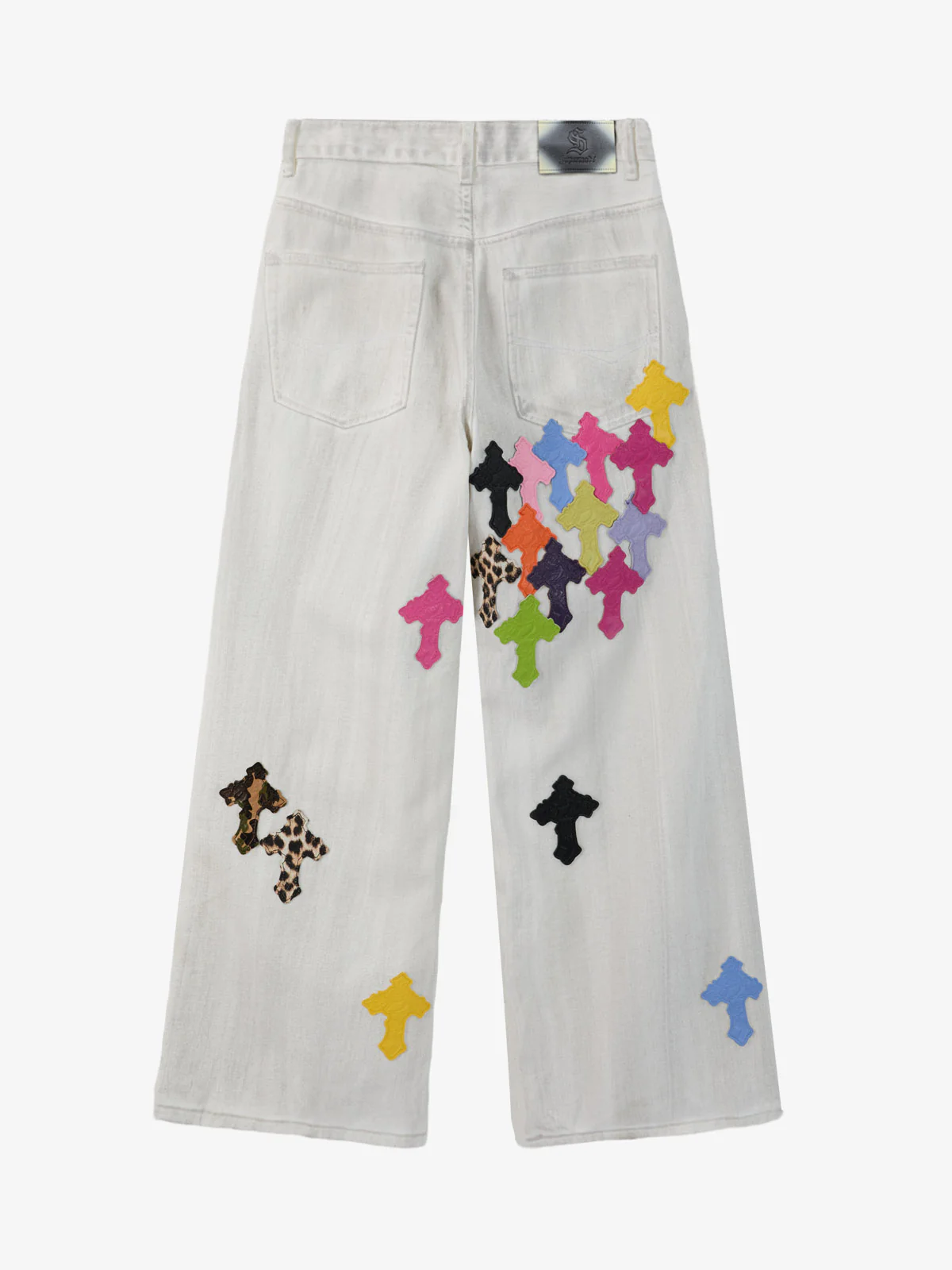 Colorful Cross Patch Straight Leg with Detachable Chain Jeans - Image 2