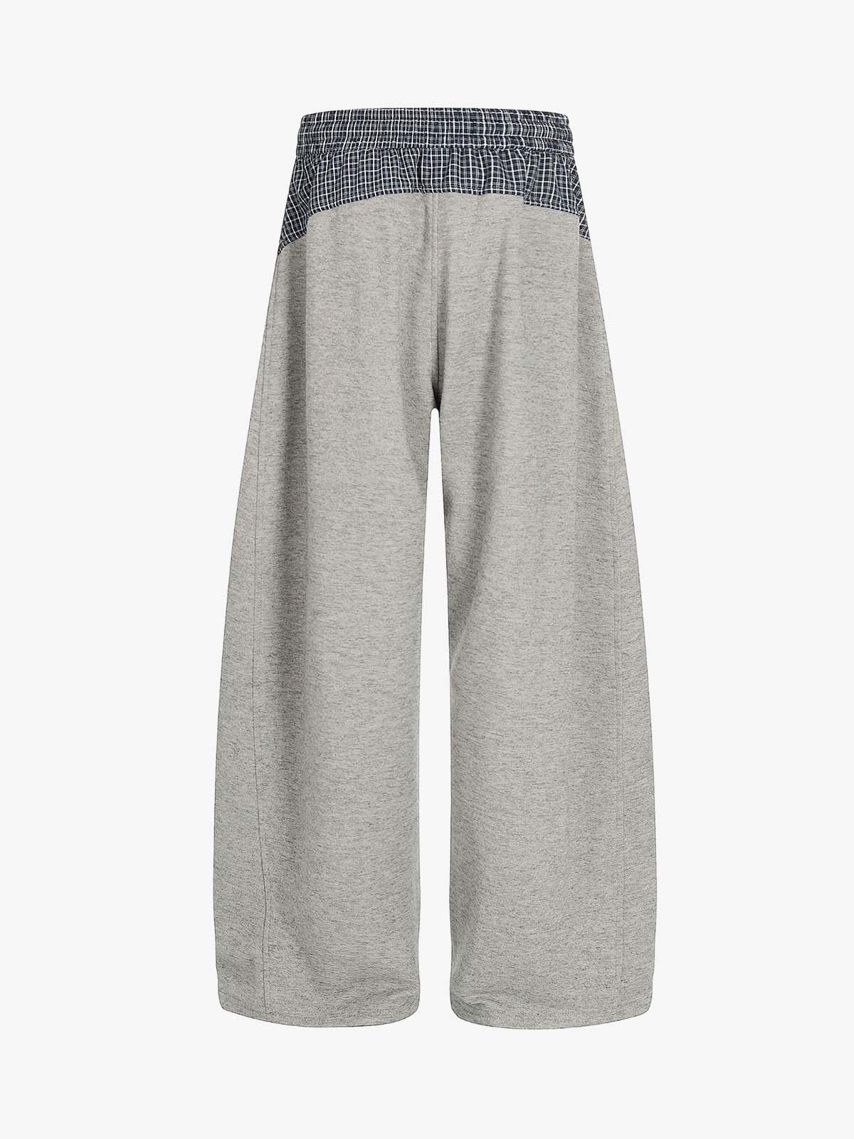 Contrast Check Waist Wide Leg Drawstring Sweatpants - Image 2