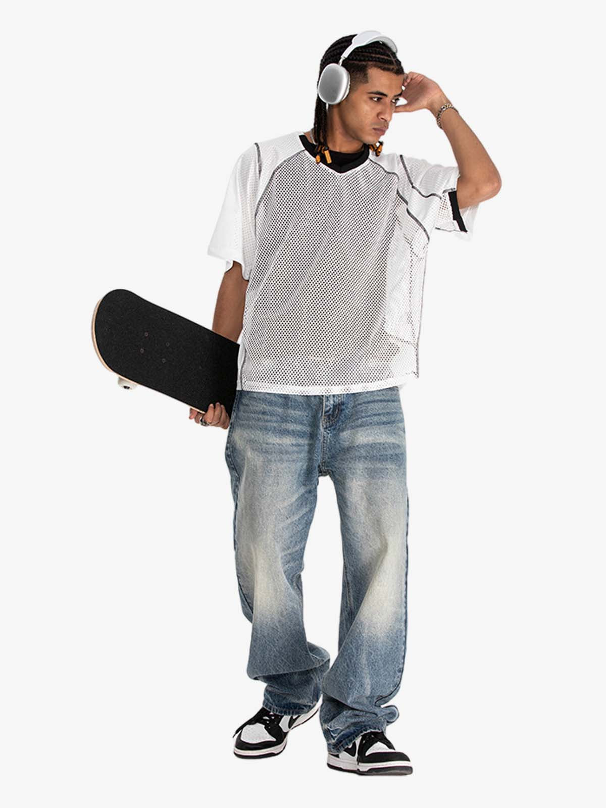 Contrast Panel Mesh Layered T-Shirt - Image 6