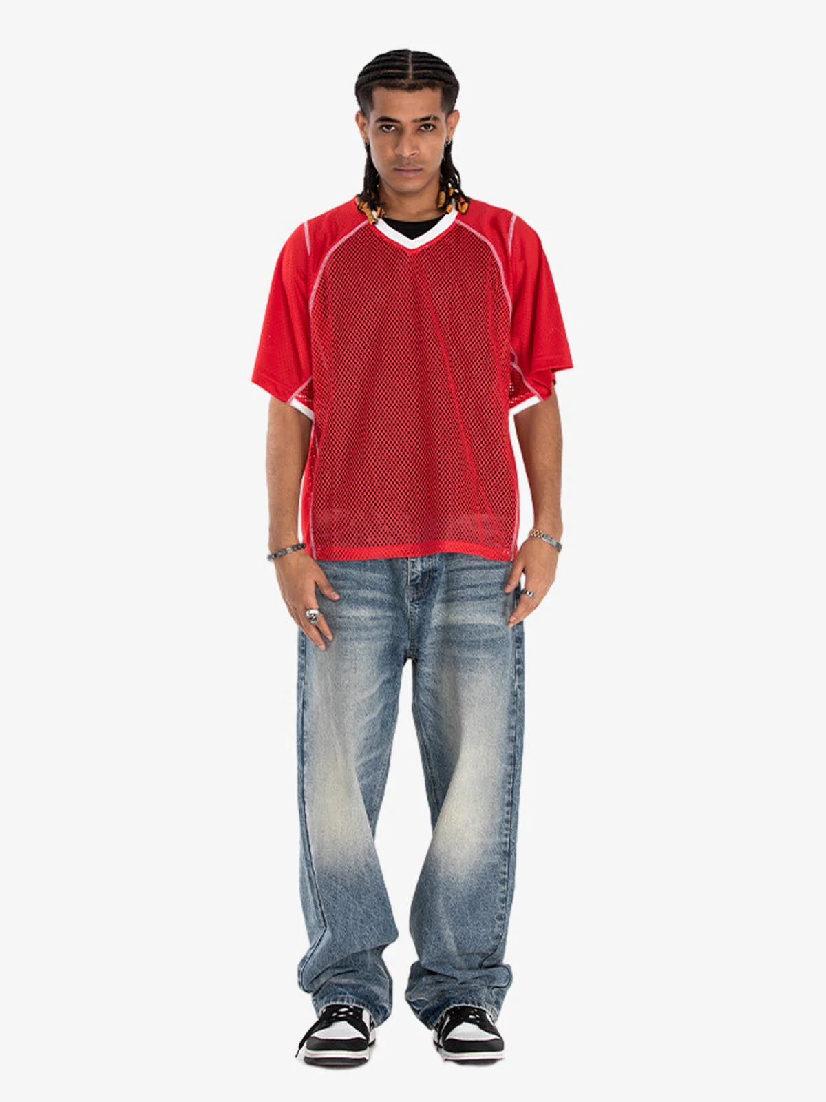 Contrast Panel Mesh Layered T-Shirt - Image 8