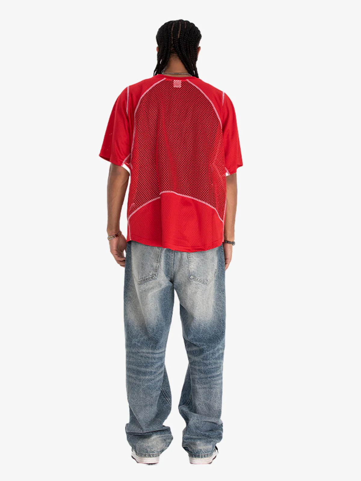 Contrast Panel Mesh Layered T-Shirt - Image 9