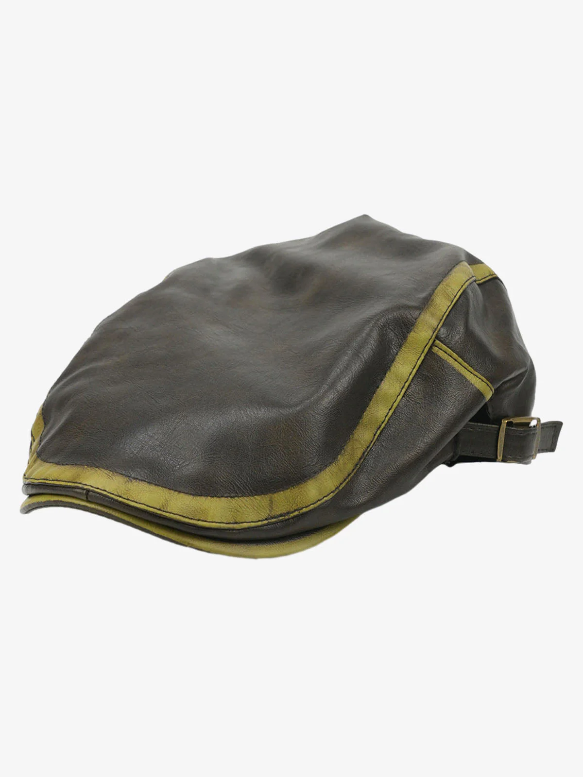 Contrast Stitch Faux Leather Flat Cap - Image 2