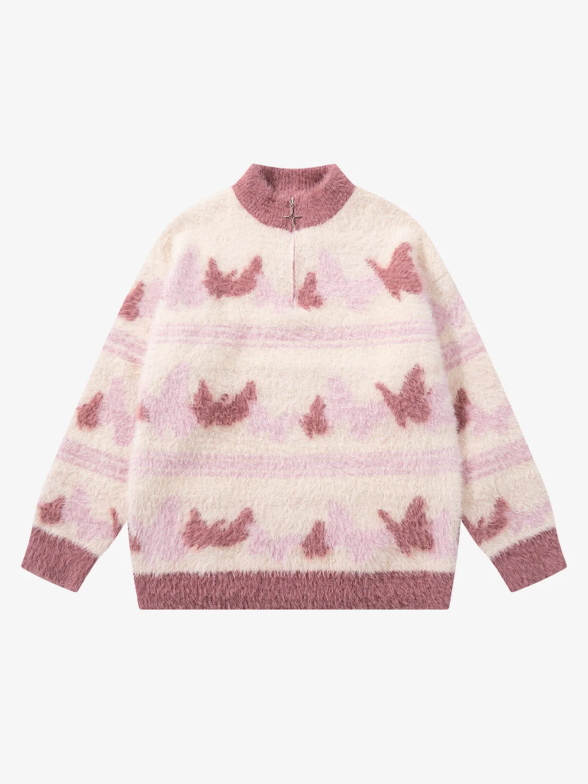 Contrast Stripe Butterfly Jacquard Half-zip Sweater - Image 5