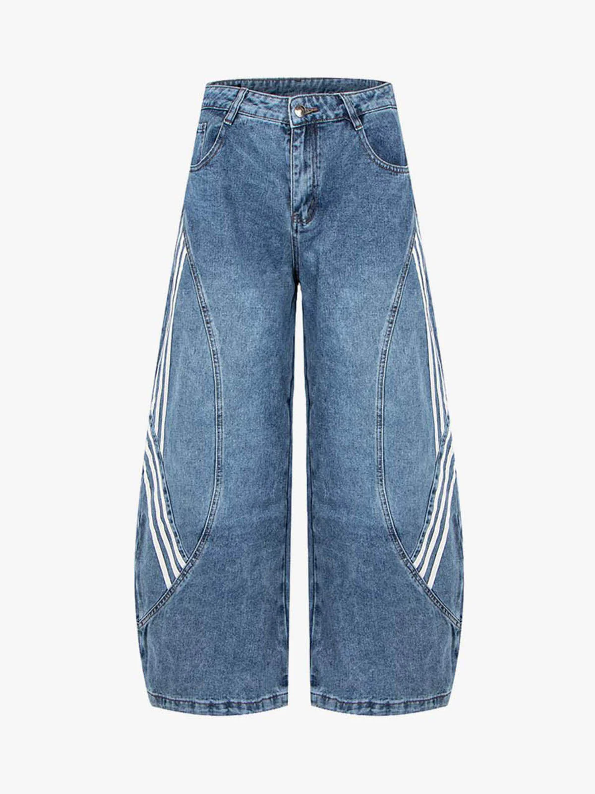 Contrast Stripe Panel Barrel Denim Jeans