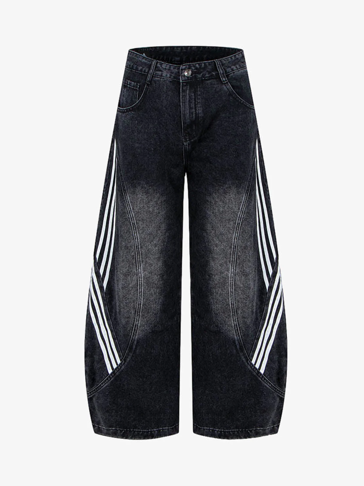 Contrast Stripe Panel Barrel Denim Jeans - Image 2