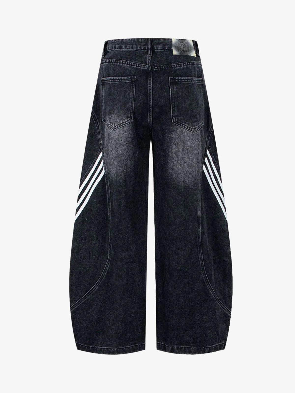 Contrast Stripe Panel Barrel Denim Jeans - Image 4