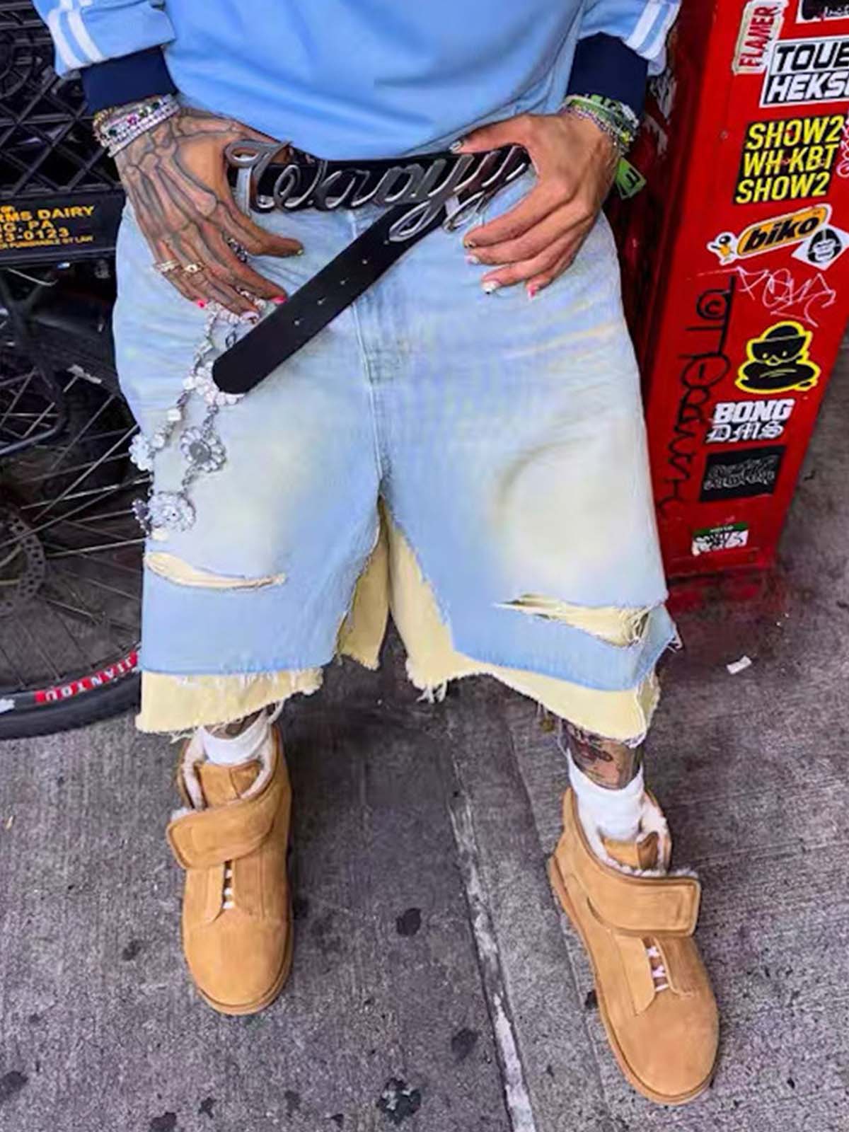 Layered Distressed Denim Jorts - Image 2