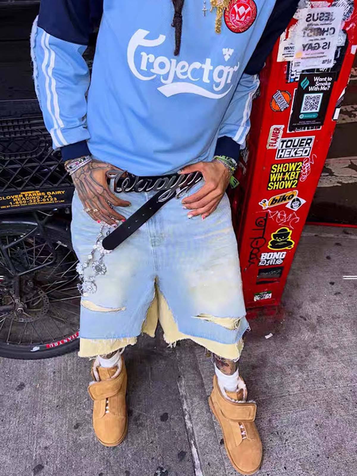 Layered Distressed Denim Jorts - Image 3