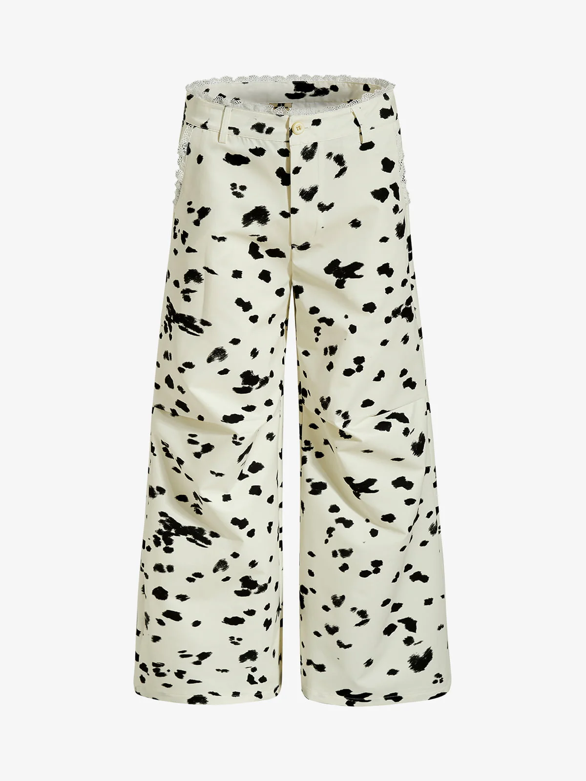 Cow Print Lace Trim Straight Leg Pants