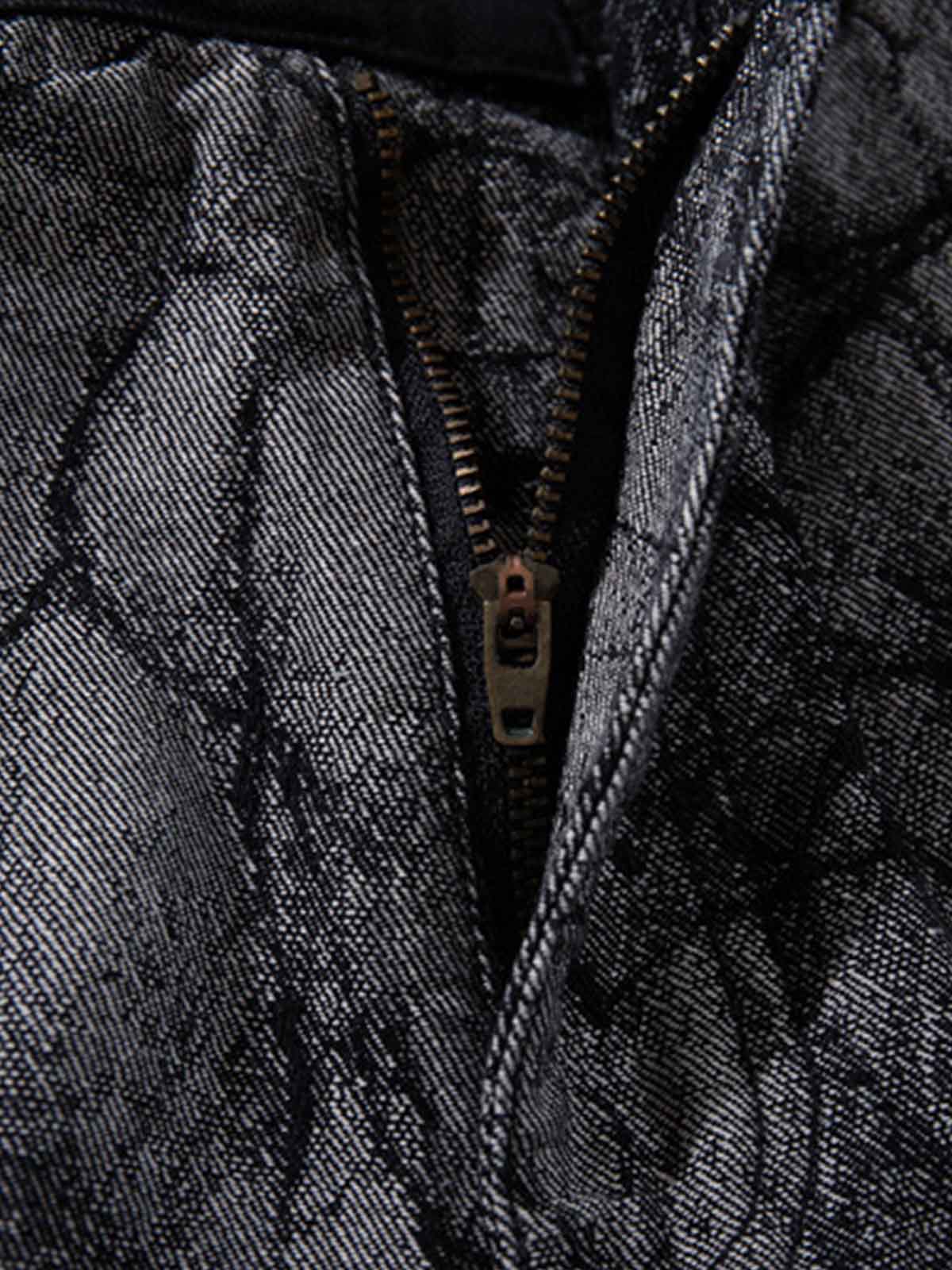 Crackle Print Panel Studded Pleated Denim Jeans - Image 6