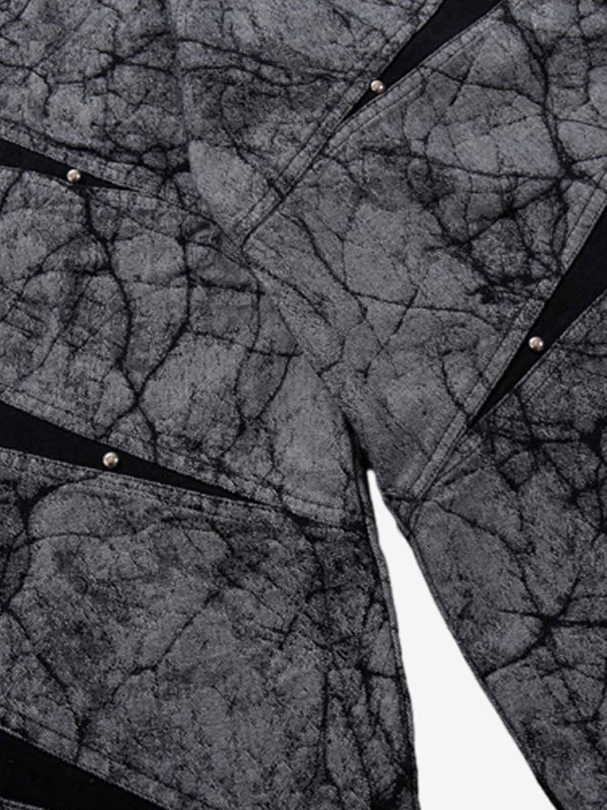 Crackle Print Panel Studded Pleated Denim Jeans - Image 7
