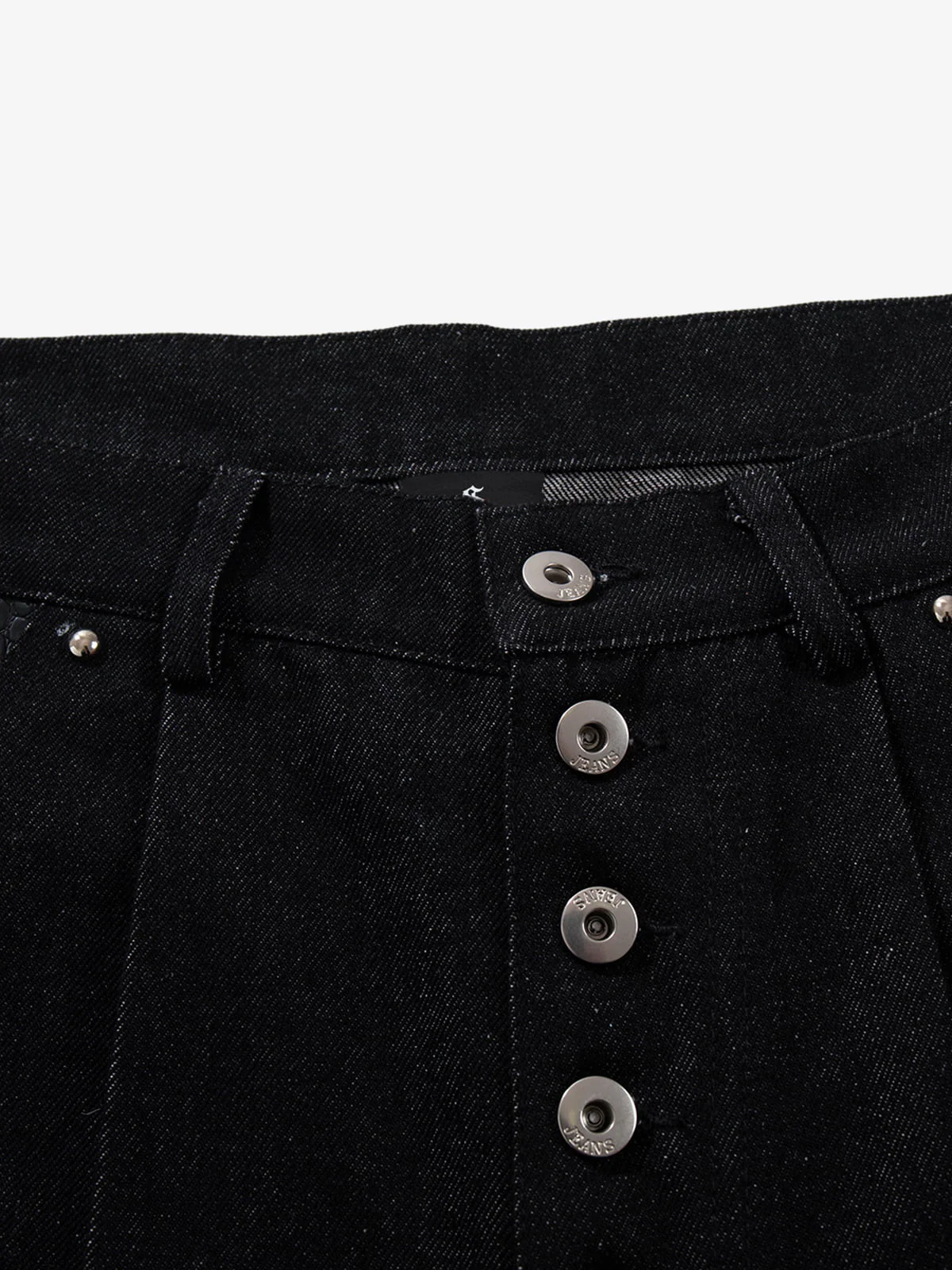 Croc Embossed Pocket Rivet Wide Leg Denim Jeans - Image 3