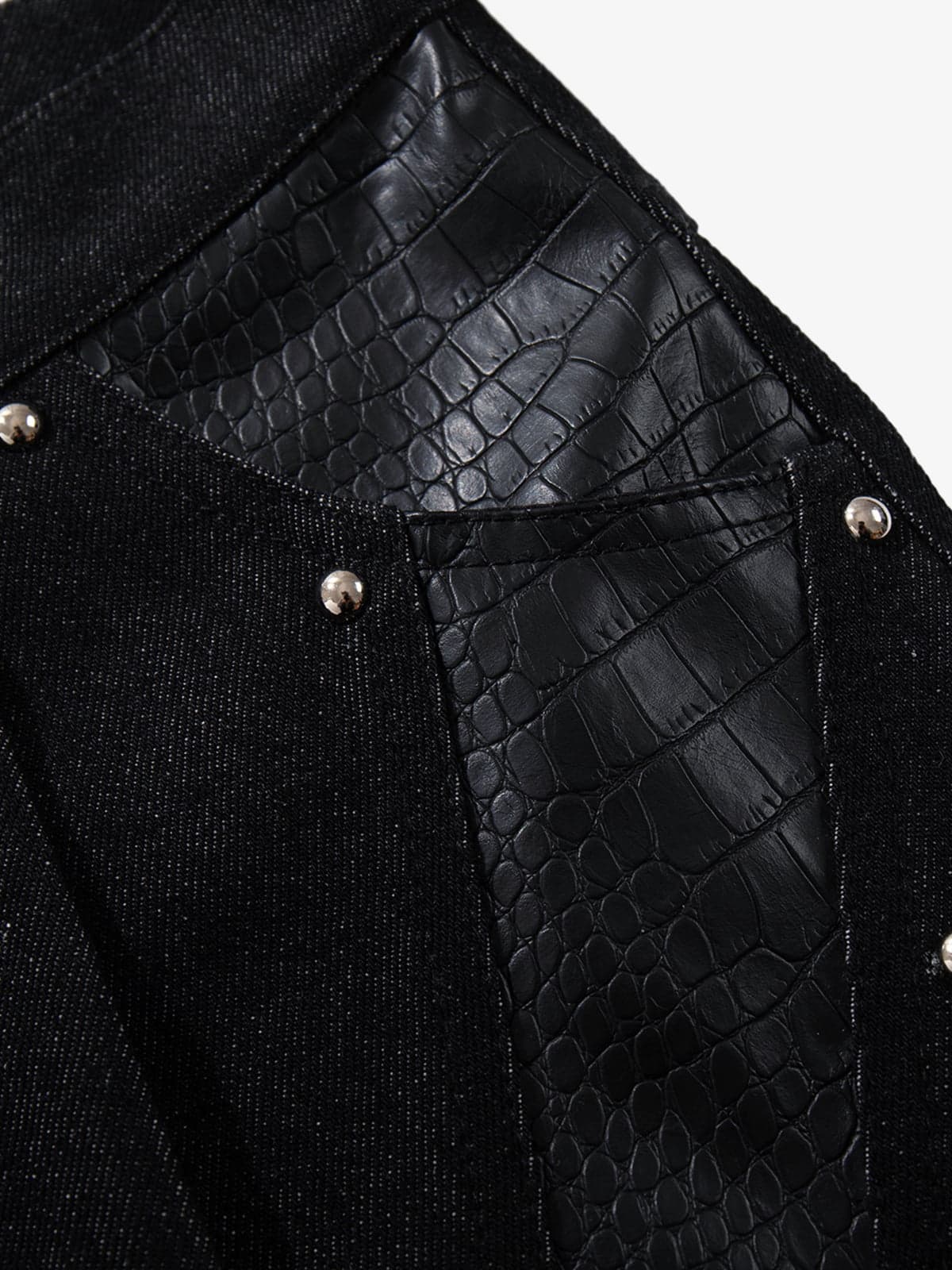 Croc Embossed Pocket Rivet Wide Leg Denim Jeans - Image 6