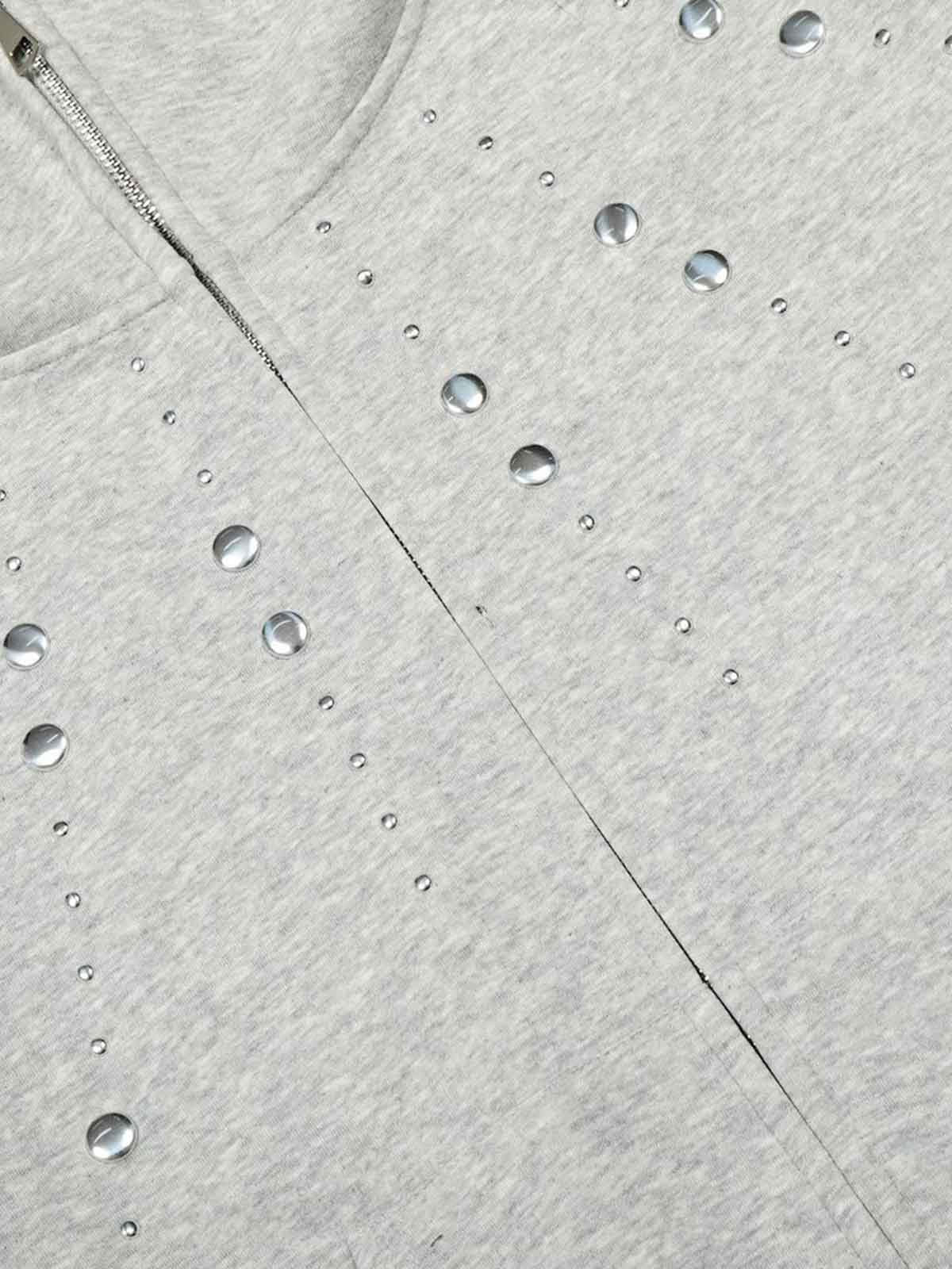 Cropped Metal Stud Zip Up Hoodie - Image 8