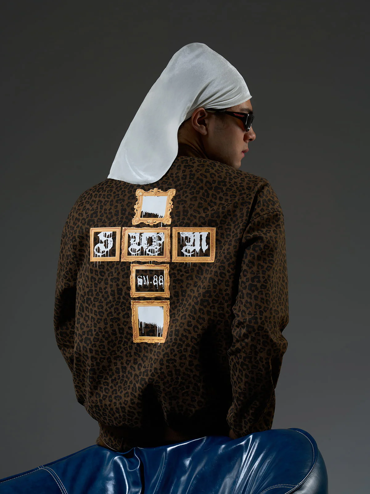 Cross Frame Leopard Print Baseball Jacket - Image 11