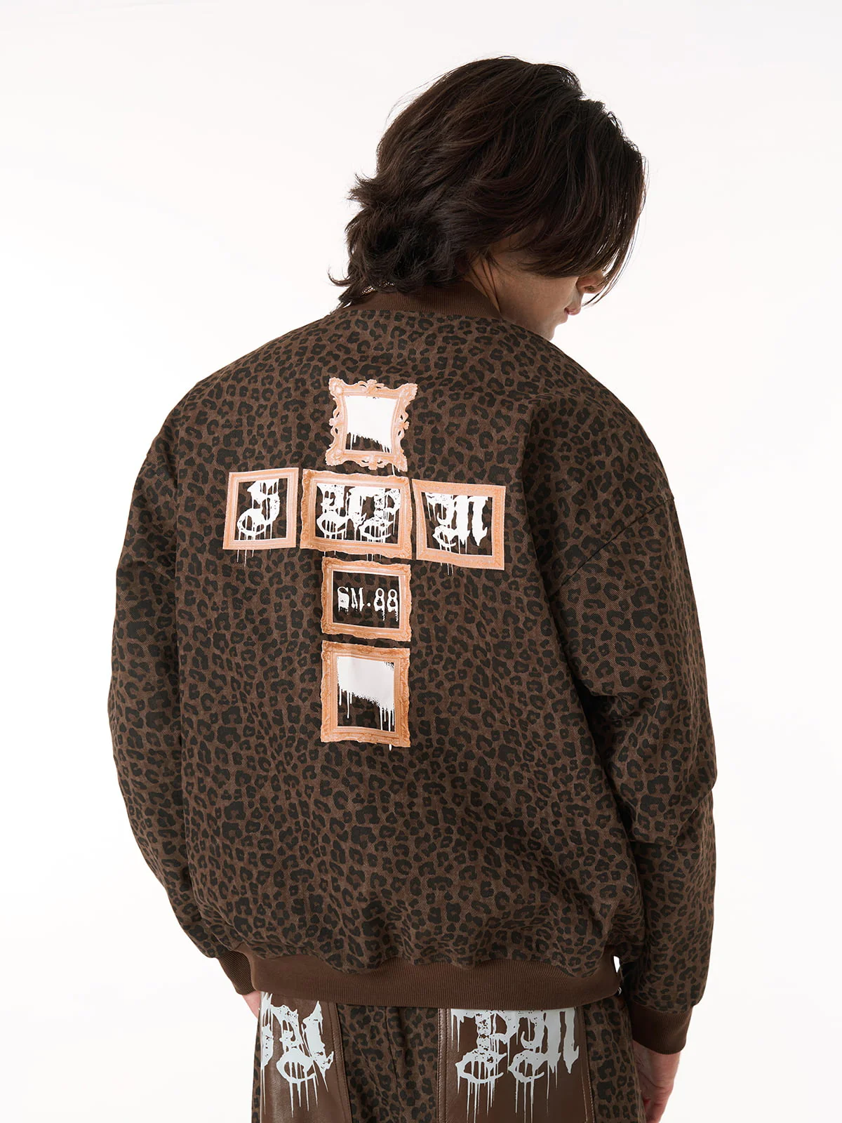 Cross Frame Leopard Print Baseball Jacket - Image 12