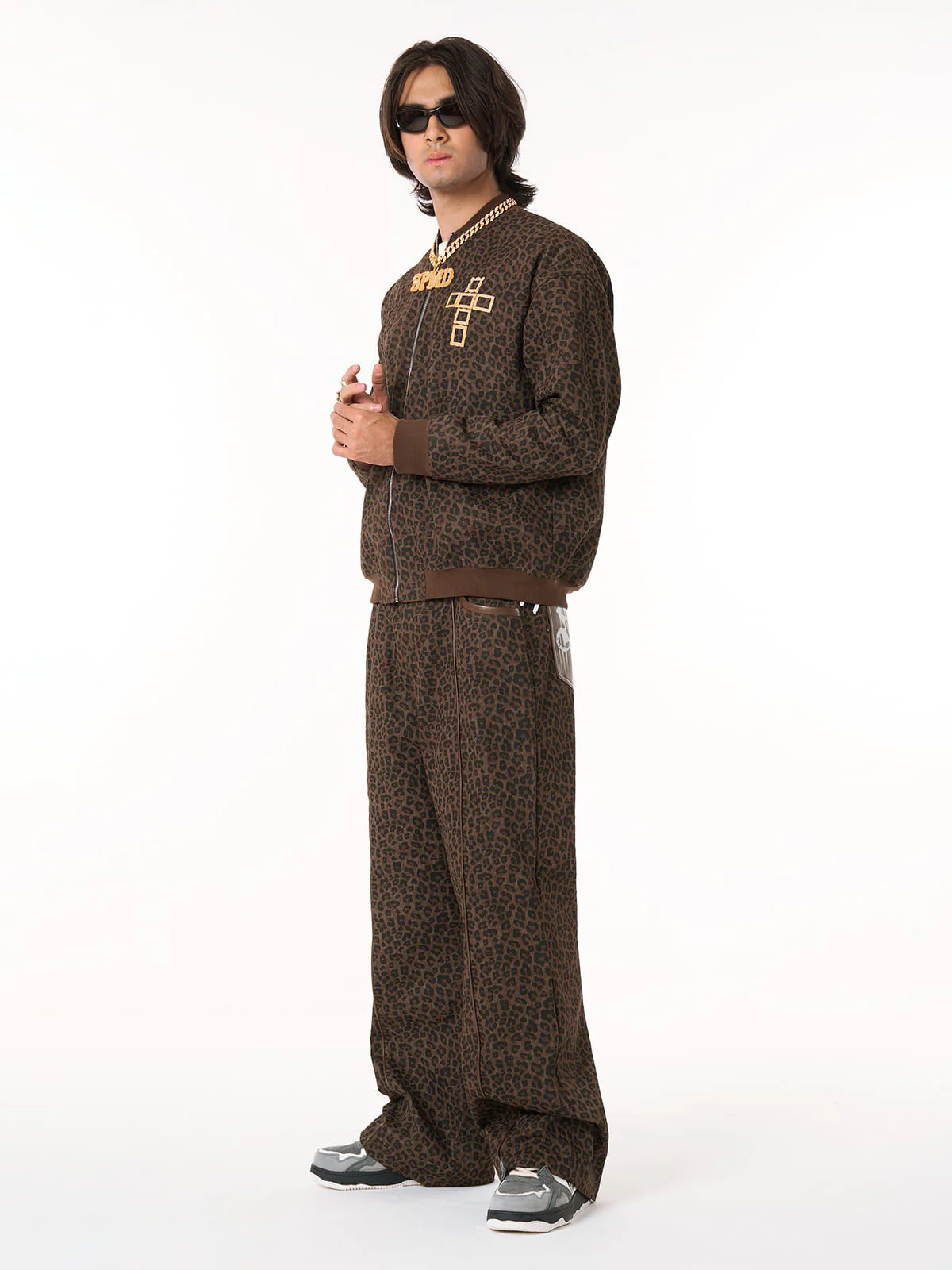 Cross Frame Leopard Print Baseball Jacket - Image 14