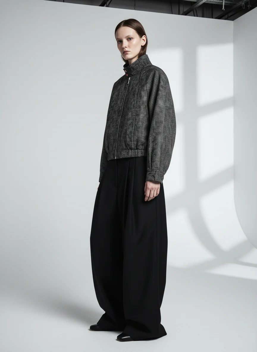 Dark Deconstructed Split Stand Collar Jacket - Image 5