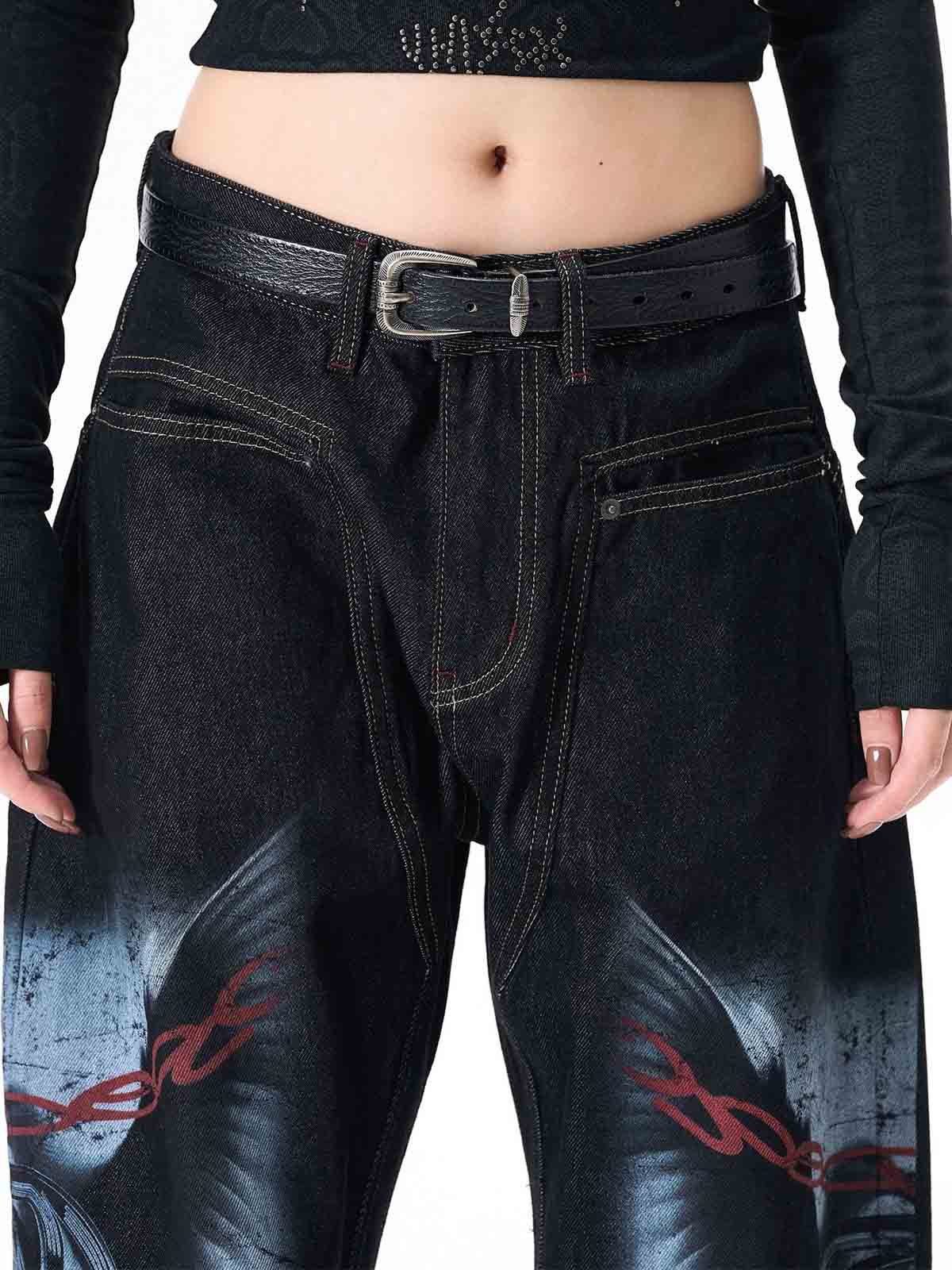Dark Gothic Graphic Wide-Leg Jeans - Image 6