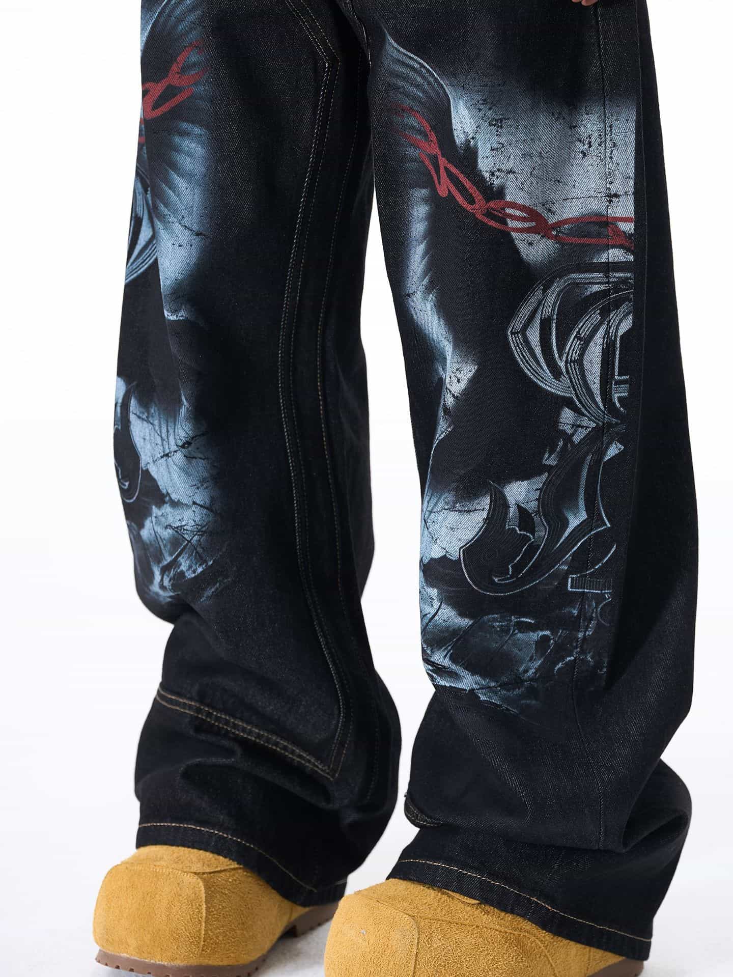 Dark Gothic Graphic Wide-Leg Jeans - Image 8