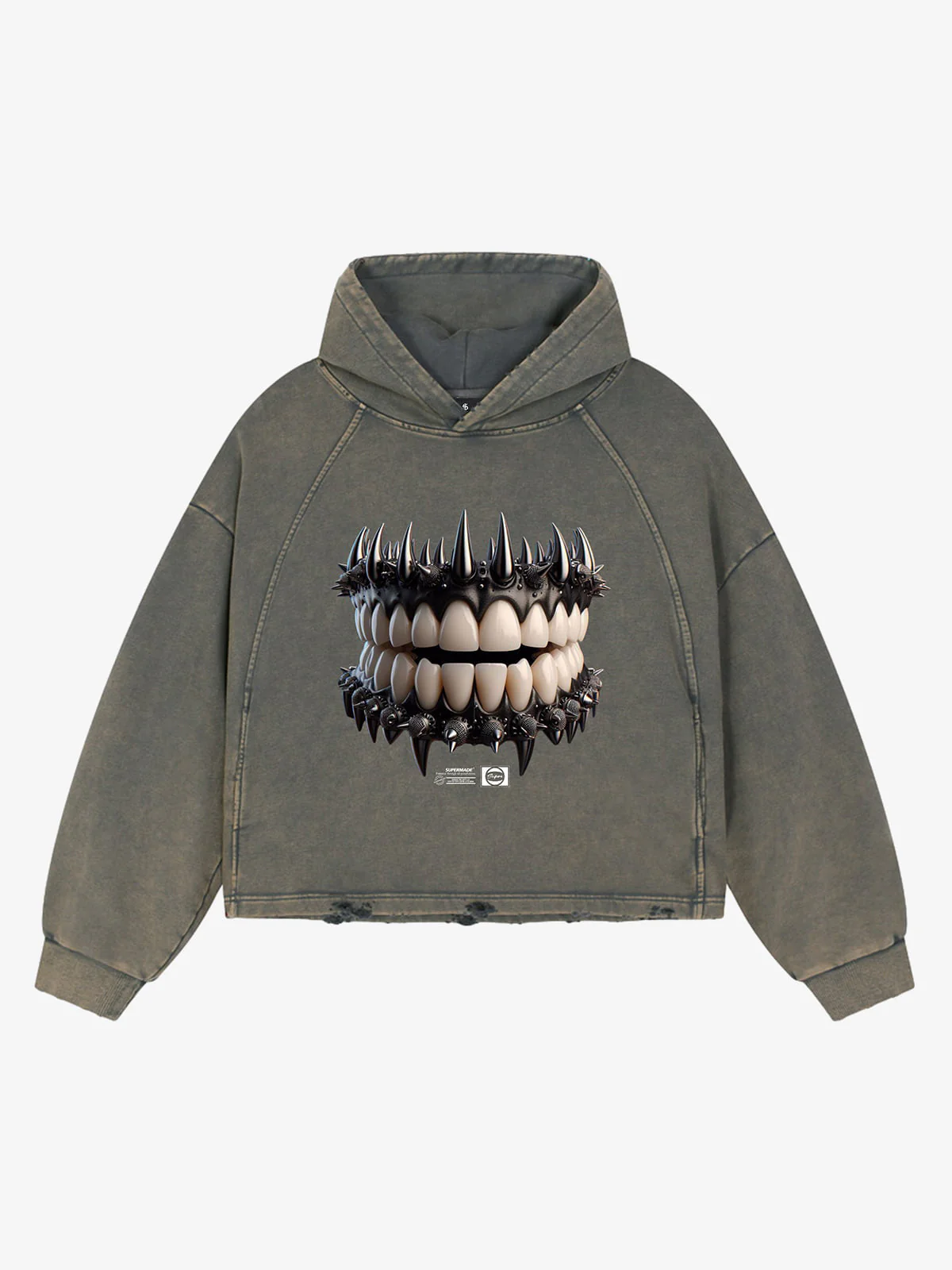 Dark Monster Teeth Graphic Cropped Hoodie - Image 5
