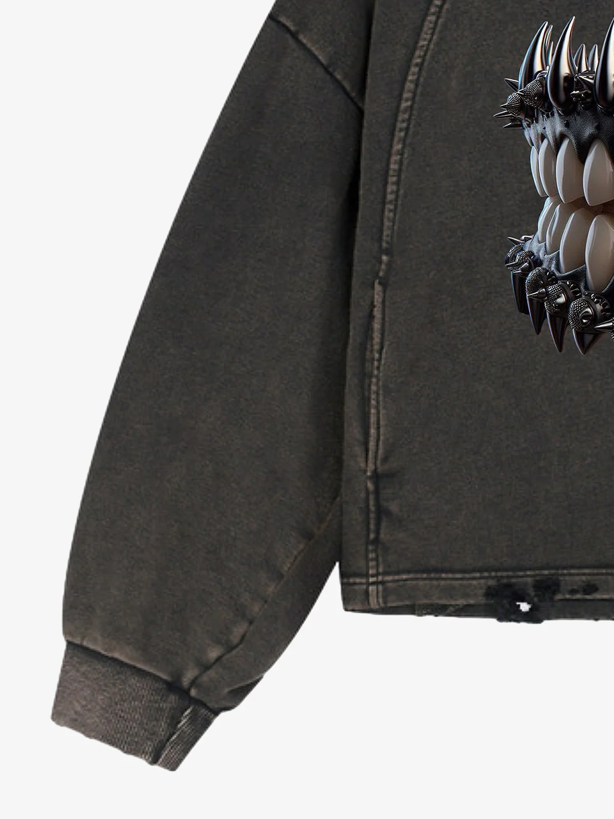 Dark Monster Teeth Graphic Cropped Hoodie - Image 6