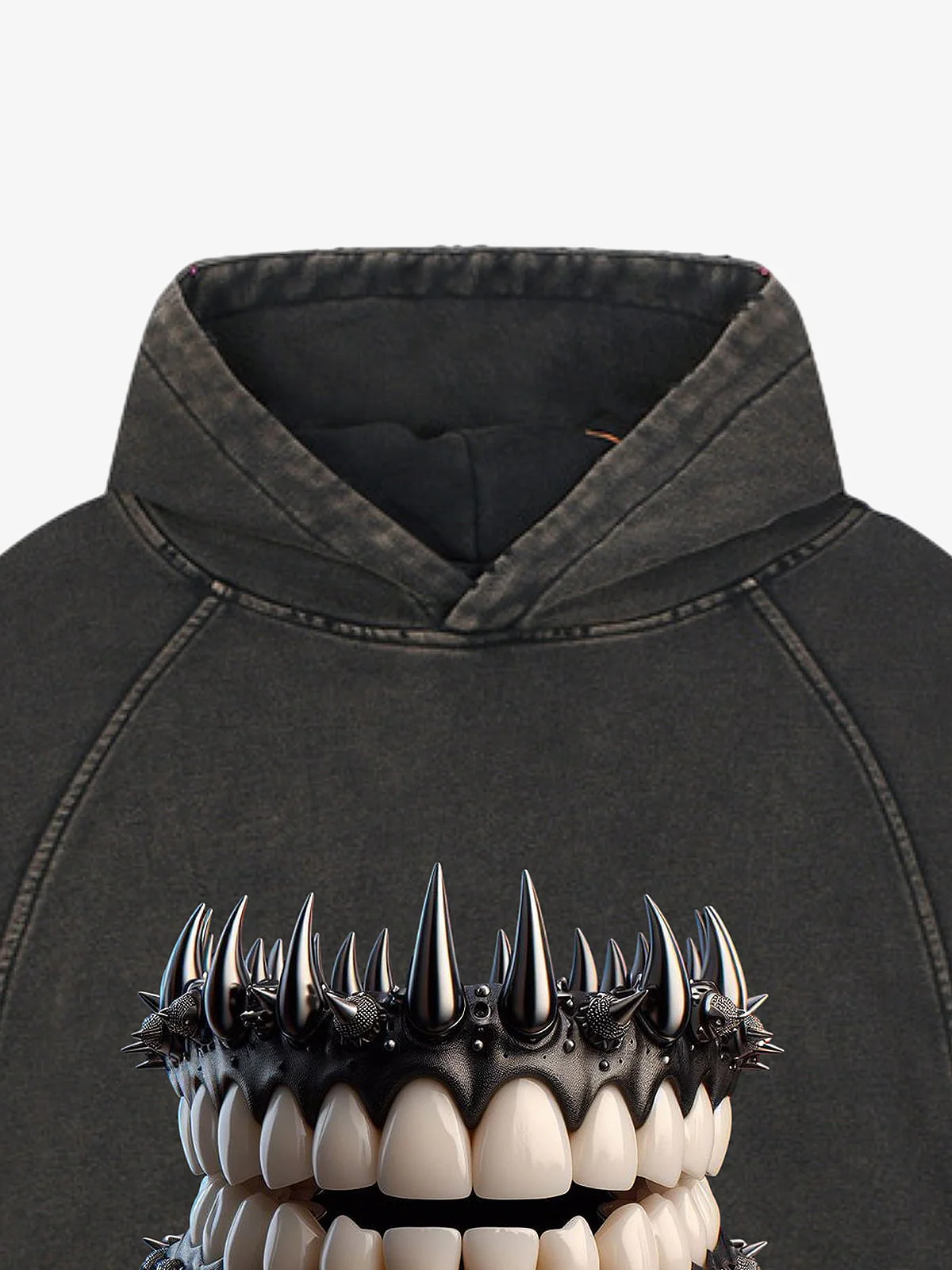 Dark Monster Teeth Graphic Cropped Hoodie - Image 7