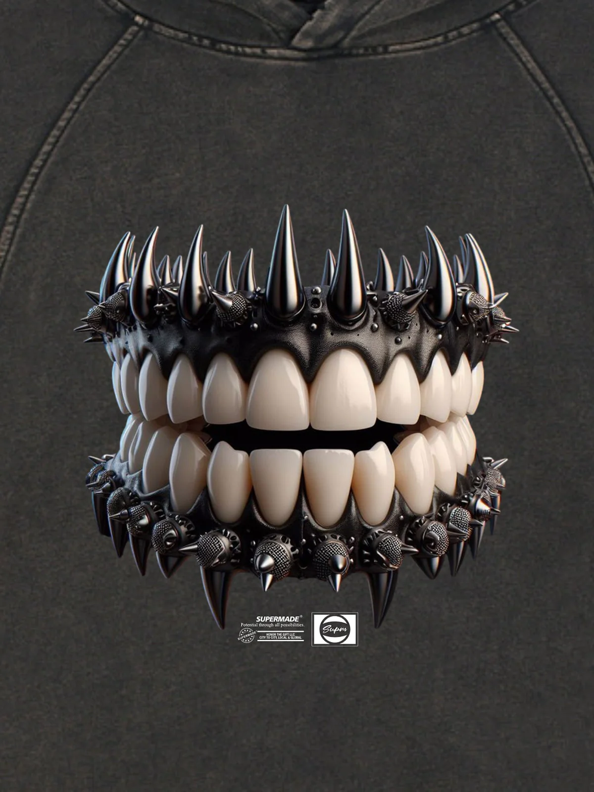 Dark Monster Teeth Graphic Cropped Hoodie - Image 8