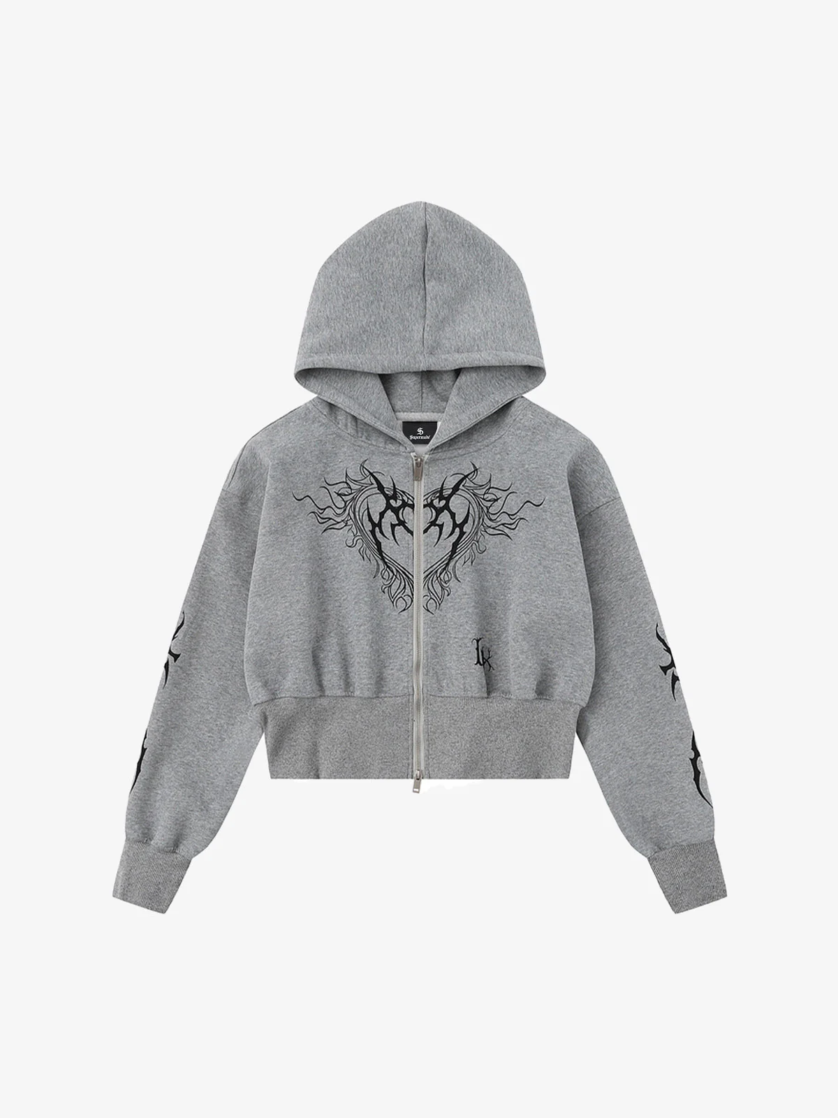 Dark Print Cardigan Cropped Hoodie - Image 2