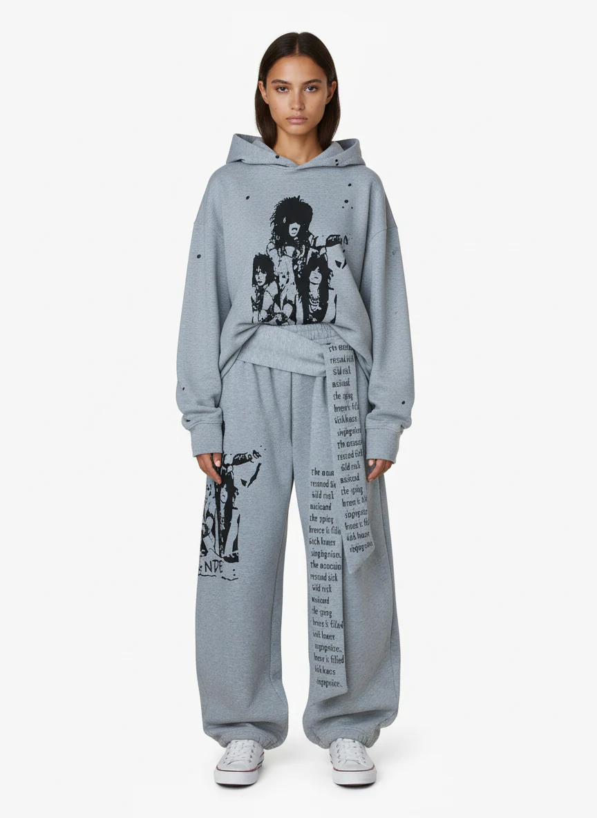 Dark Street Character Print Waist Strap Detail Barrel Pants - Image 3