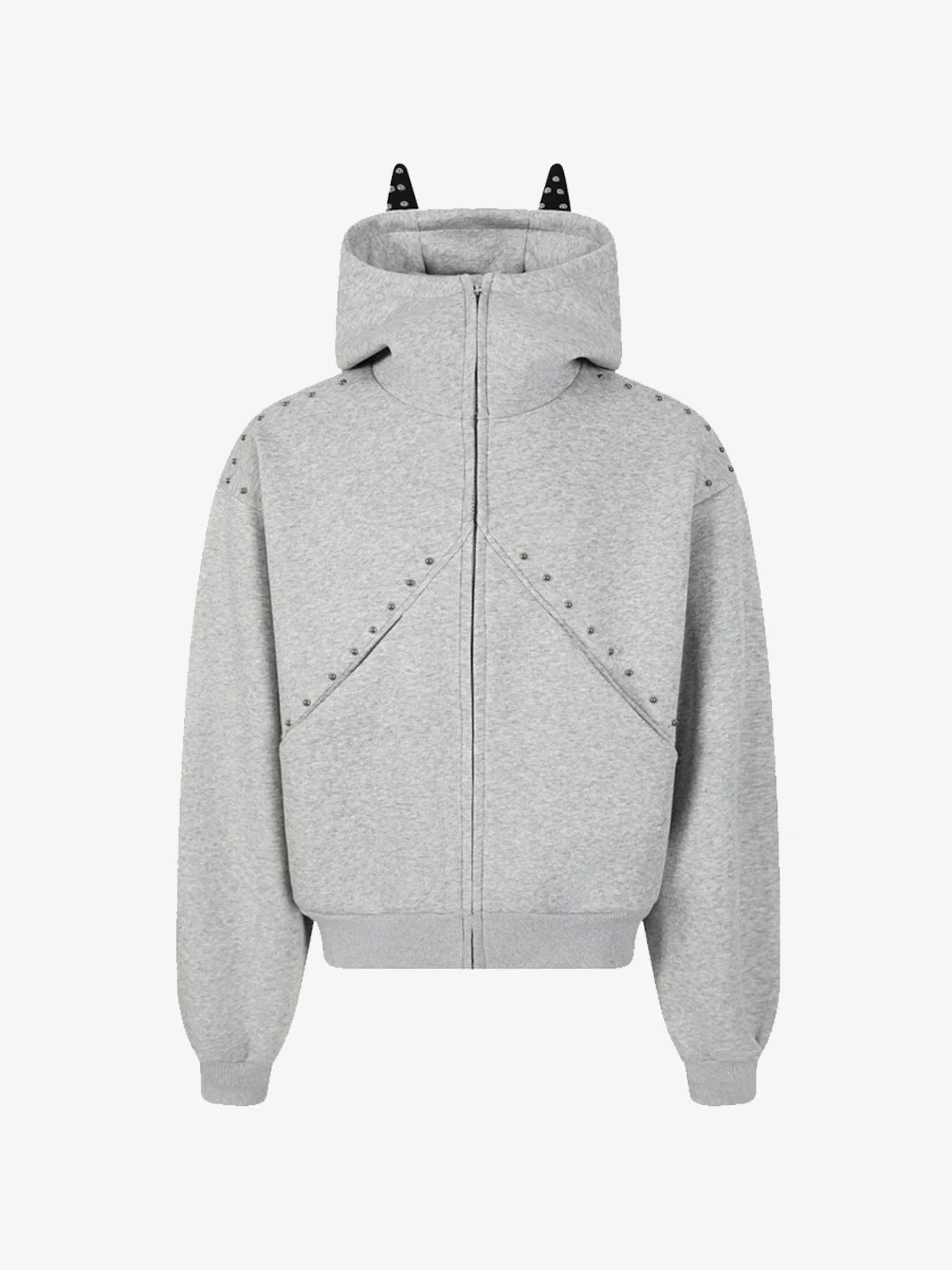 Dark Street Style Cat Ear Studded Zip-Up Hoodie - Image 6