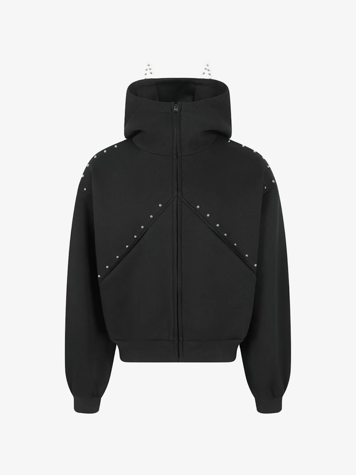Dark Street Style Cat Ear Studded Zip-Up Hoodie - Image 8