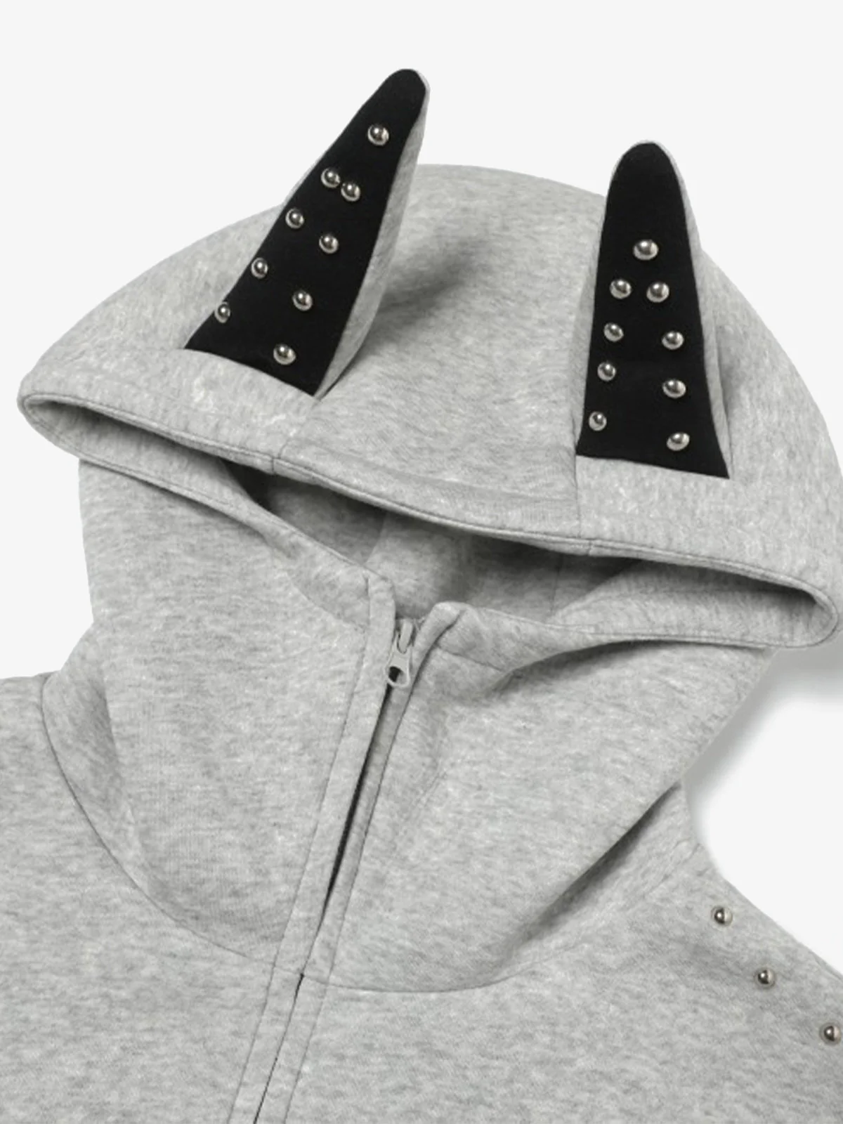 Dark Street Style Cat Ear Studded Zip-Up Hoodie - Image 9