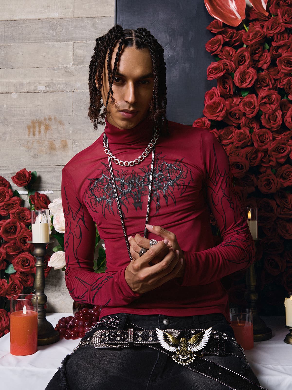 Dark Style Printed Slim Mesh Long Sleeves T-Shirt - Image 9