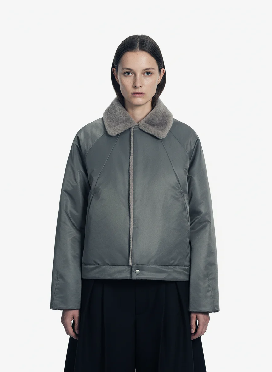 Deconstructed Patchwork Fur Collar Bomber Jacket