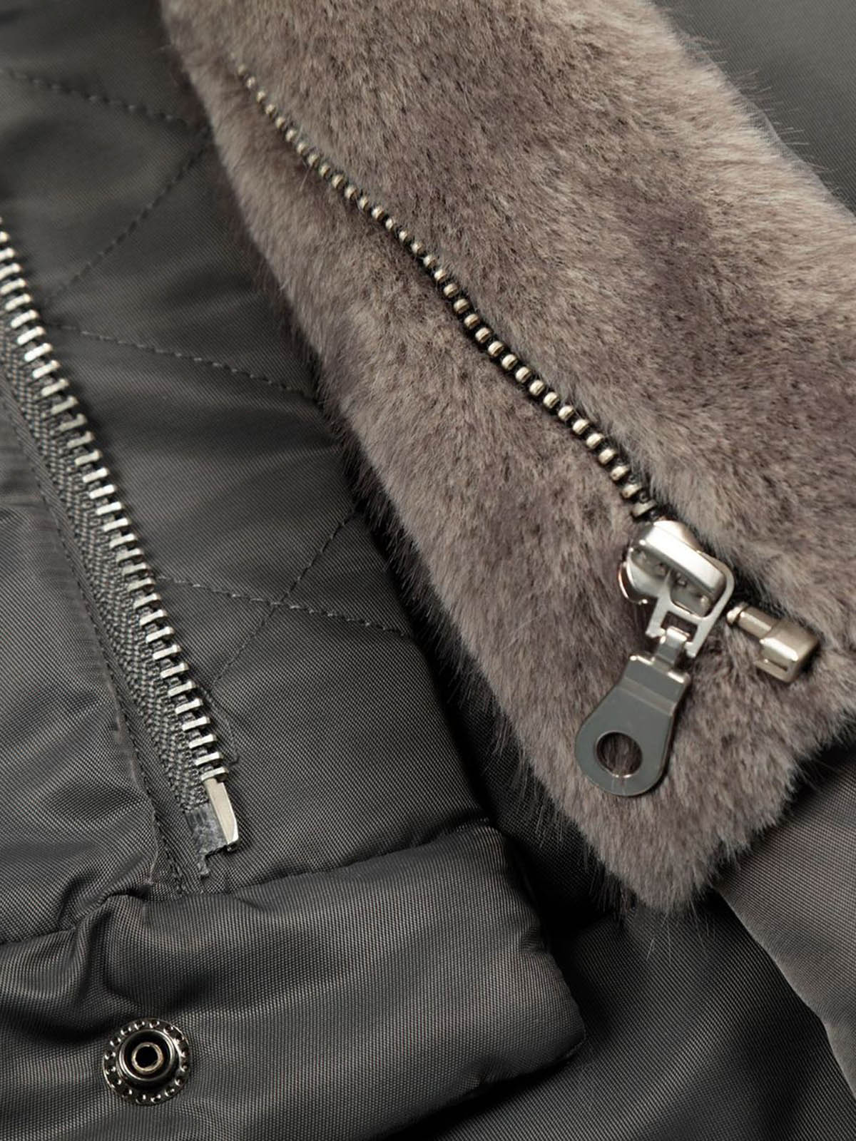 Deconstructed Patchwork Fur Collar Bomber Jacket - Image 12
